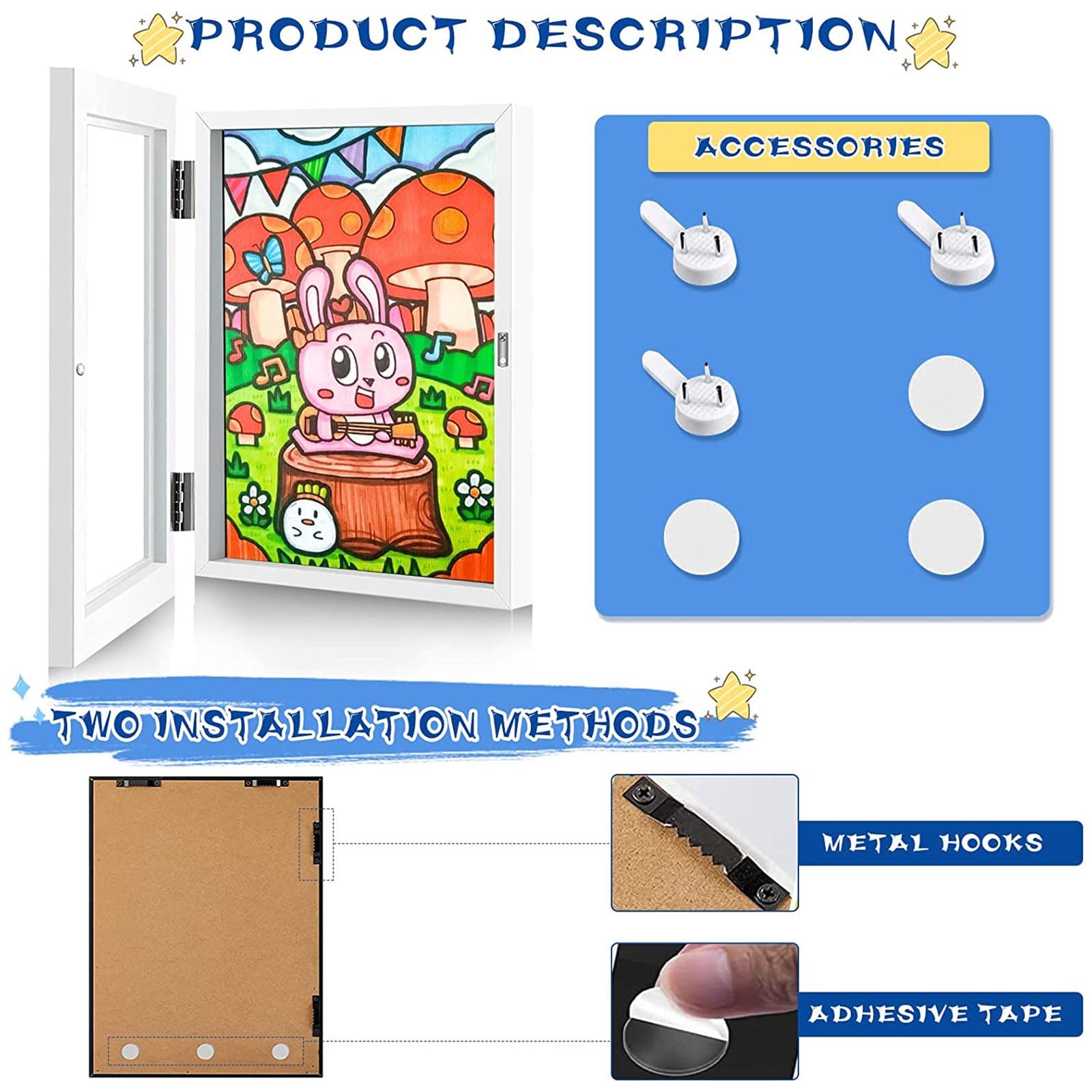 Kids Art Frames A3 And A4 Front Opening Photo Frames Wooden Oil Painting Storage Box With Composite Wood With Shatter Resistant Glass Great For Kids Drawings Artworks Children Art Projects Schoolwor