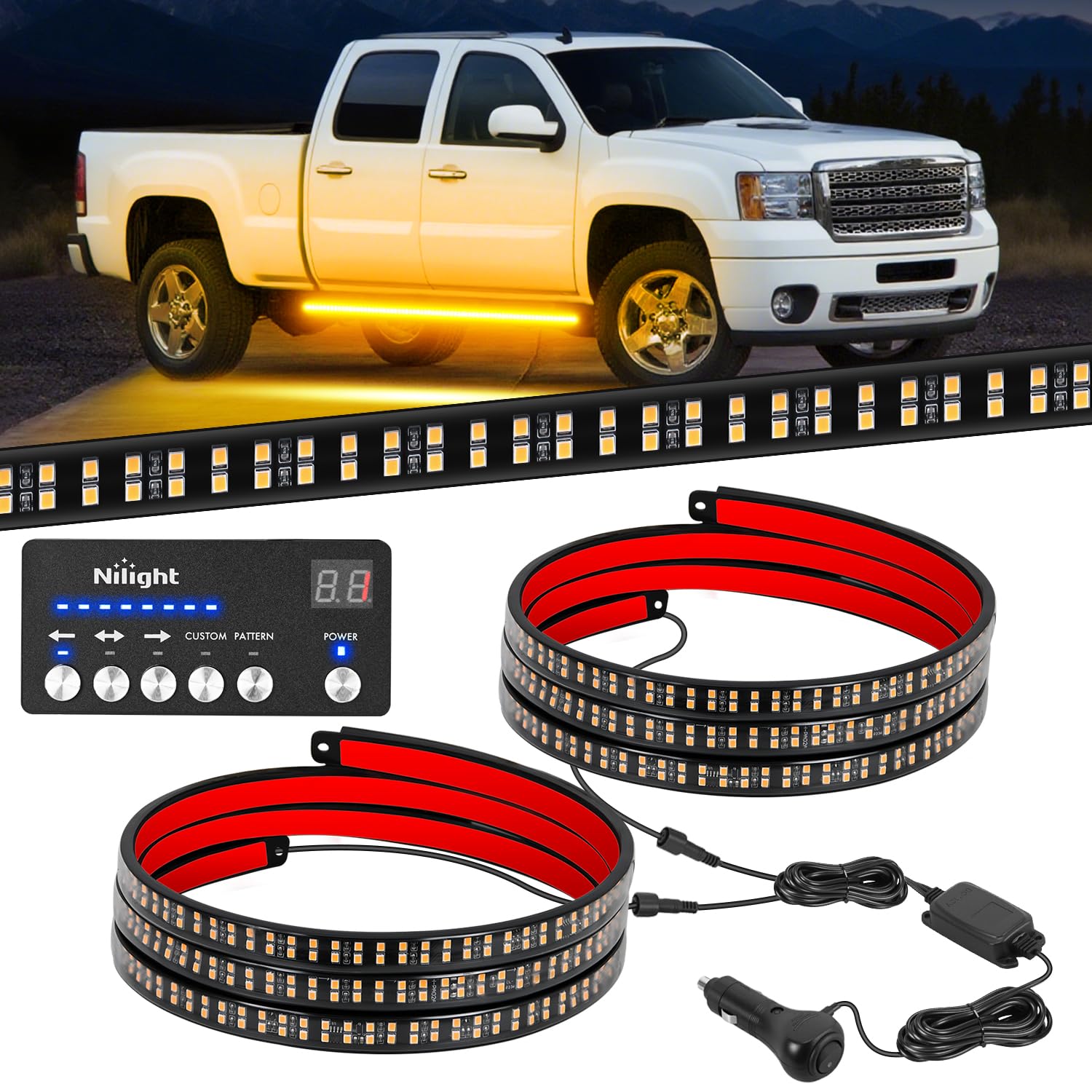 Nilight 2PCS 70" Running Board Light Strip Amber with Controller for Truck