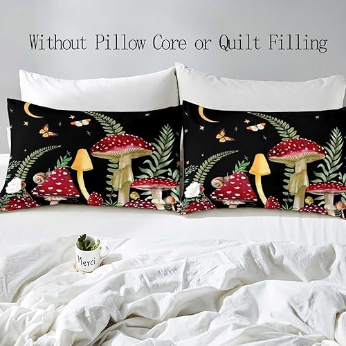 Miniatura 4 de LUVIVIHOME Juego de ropa de cama de 3 piezas con diseño de hongos rojos, funda de edredón negra matrimonial, ropa de cama para niños y niñas, ropa