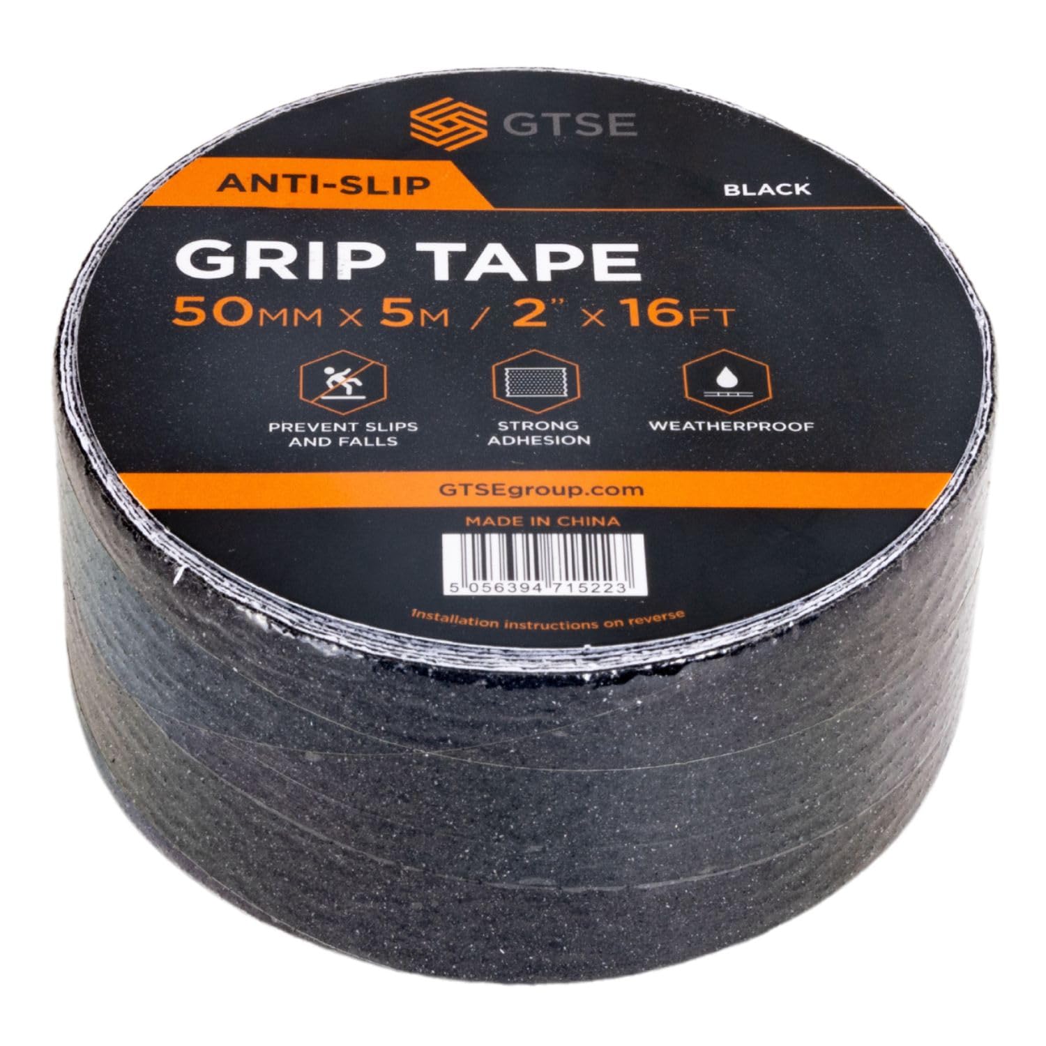 GTSE GST Nastro adesivo antiscivolo nero - 50mm x 5m - per uso interno ed esterno - 10 rotoli