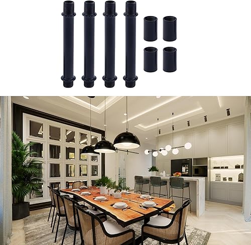 Miniatura 20 de MY MIRONEY Juego de 4 juegos de vástago de lámpara de tubo recto con conector M10, barra de lámpara negra, repuesto de piezas de lámpara, 3.94 Negro