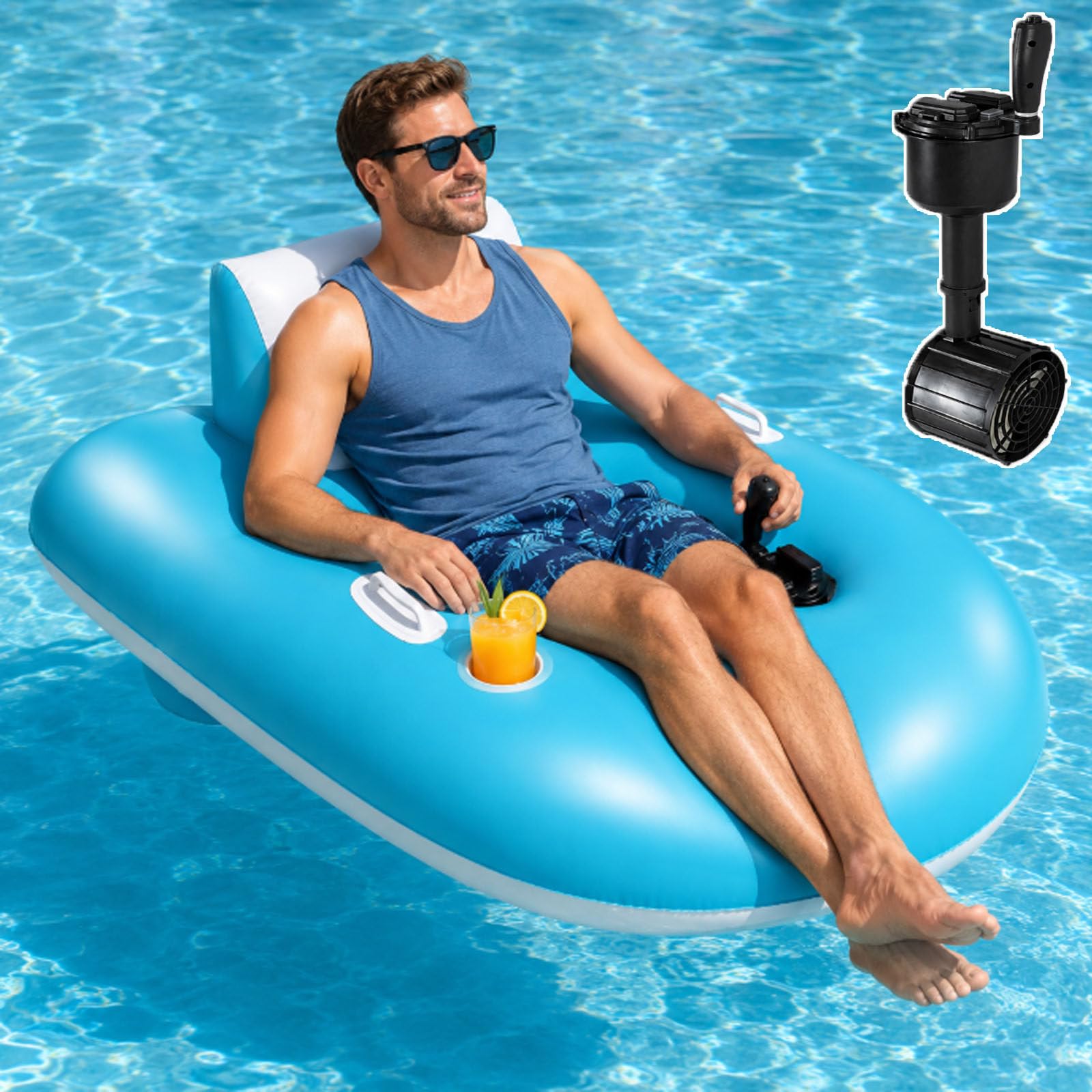 smafoseedding 50w Motorized Pool Float,Electric Inflatable Pool Lounger, 360° Spin, 4500mah 60-Min, Cup Holder, Backrest, 265lbs,Motorized Inflatable Water Blob For Summer Lakes, Pools,Sea