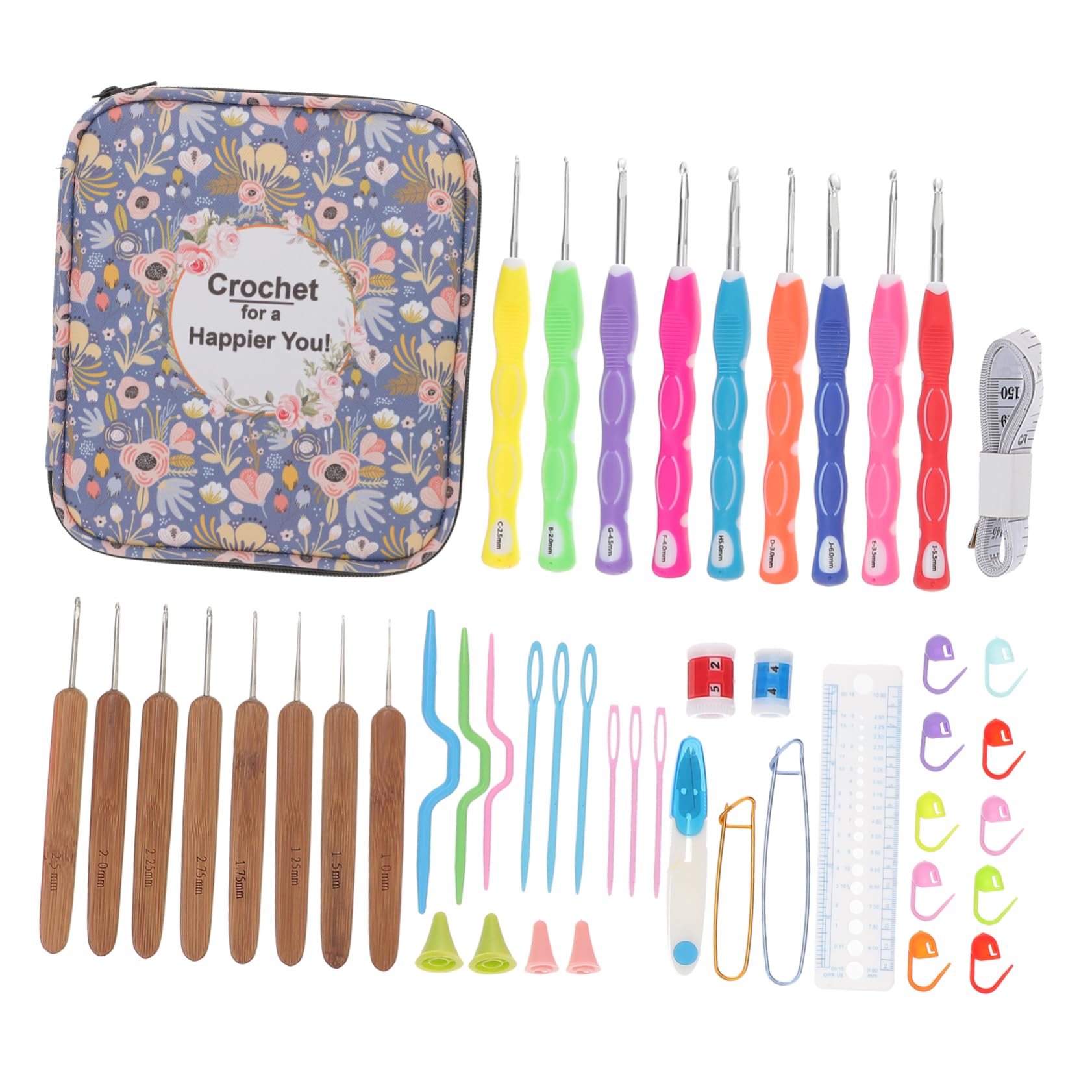 Angoily Kit de Ganchillo Profesional de 47 Piezas, Agujas de Aluminio Suaves y Ligeras, Portátil Bolsa de Lona para Suéteres y Sombreros
