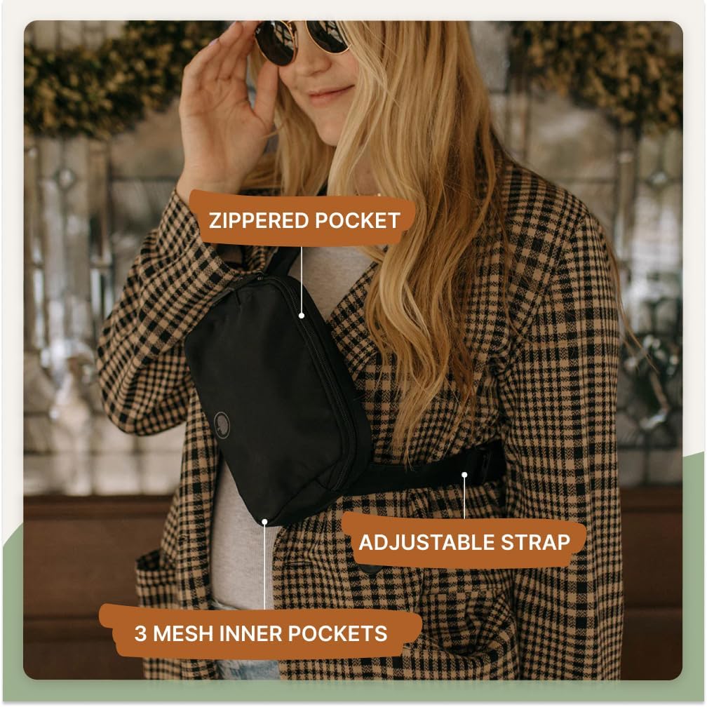 Parker Baby Diaper Belt Bag - Portable Fanny Pack Diaper Bag, Crossbody Bag for Moms - "Birch Belt Bag" - Black - Image 3