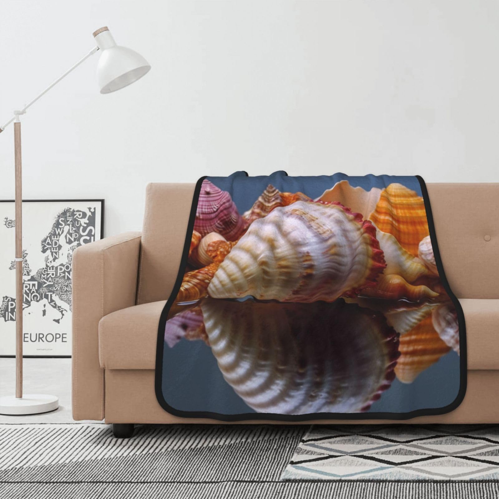 Couverture polaire imprimée coquillage de mer flanelle légère 102 x 127 cm jeté lit