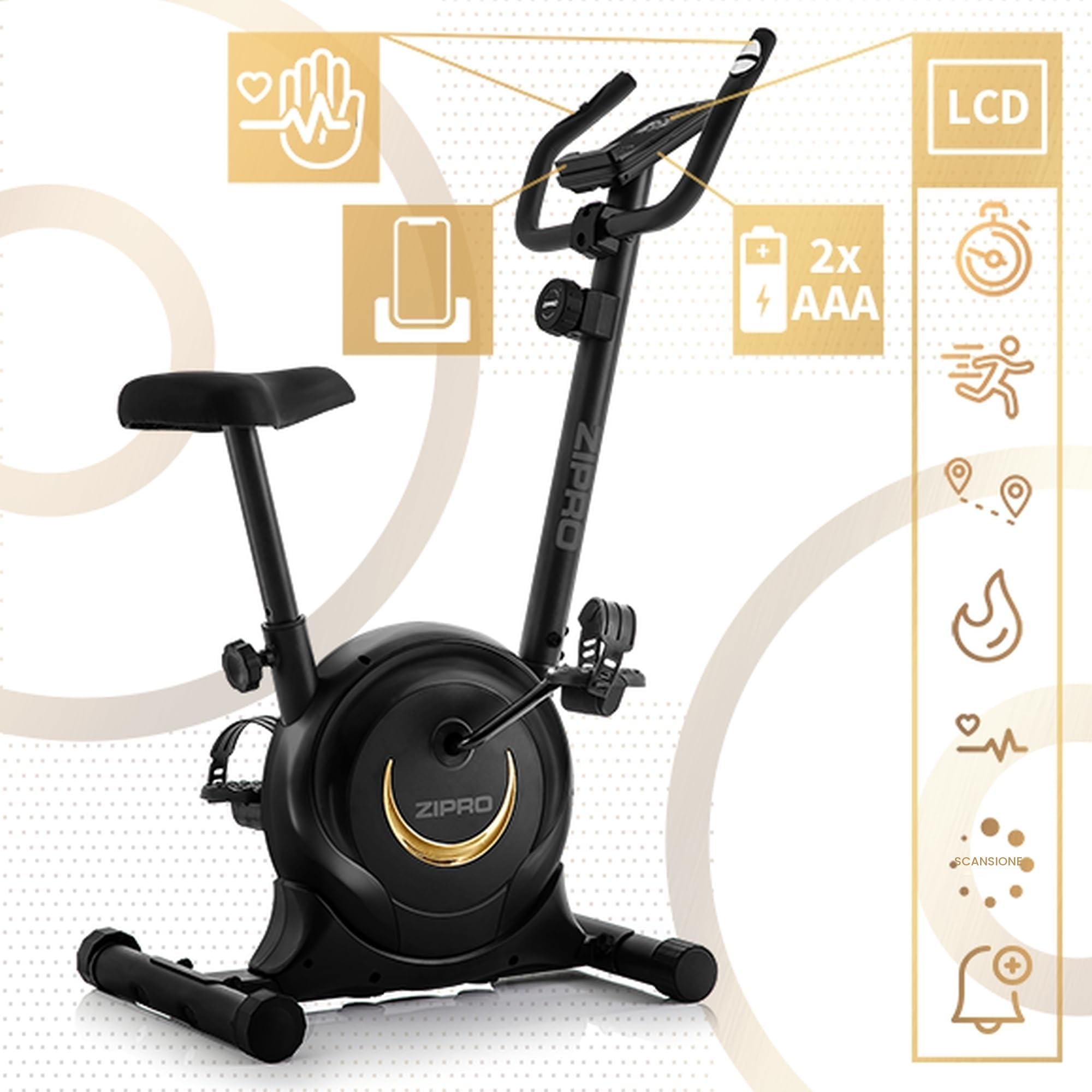 ZIPRO Cyclette da Casa con 8 Livelli di Resistenza Magnetica, Supporto per Smartphone, Schermo LCD, Sella Regolabile, Cyclette per Casa per Più Esercizi, Ciclette Professionale da Camera (One S)