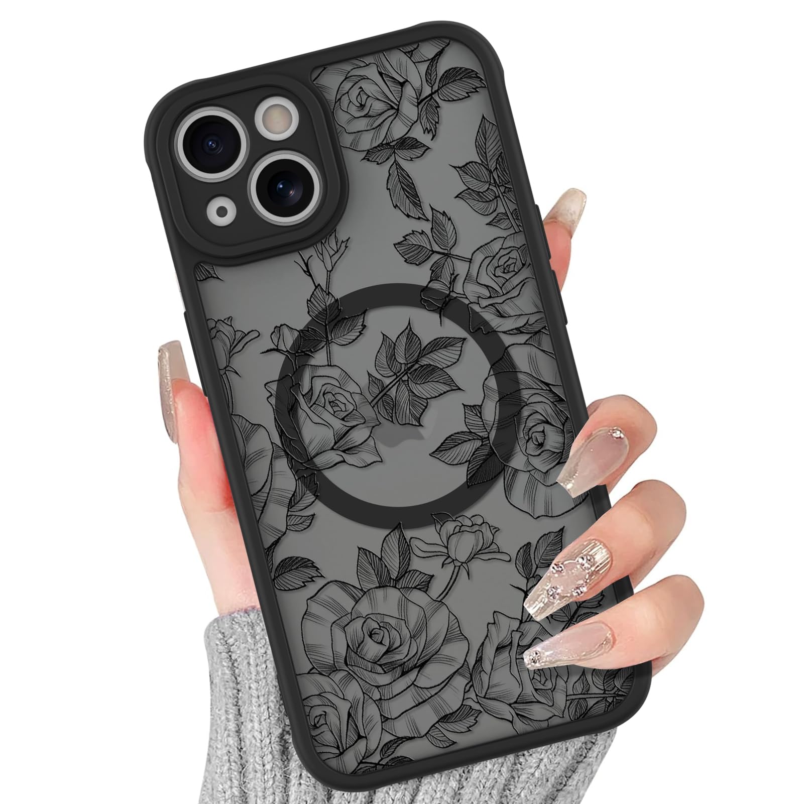 BITOBE Floral Case for iPhone 14 [Compatible with MagSafe] Cute Flower Pattern Case for Women Girls Soft TPU Bumper Translucent Magnetic Slim