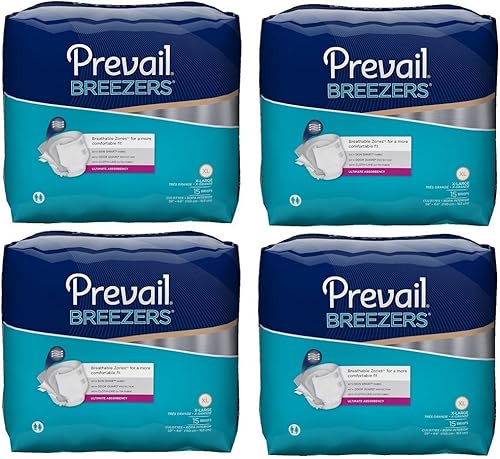 Prevail Breezers - Calzoncillos de incontinencia unisex con pestañas, máxima absorción, XL, 60 unidades (paquete de 1)