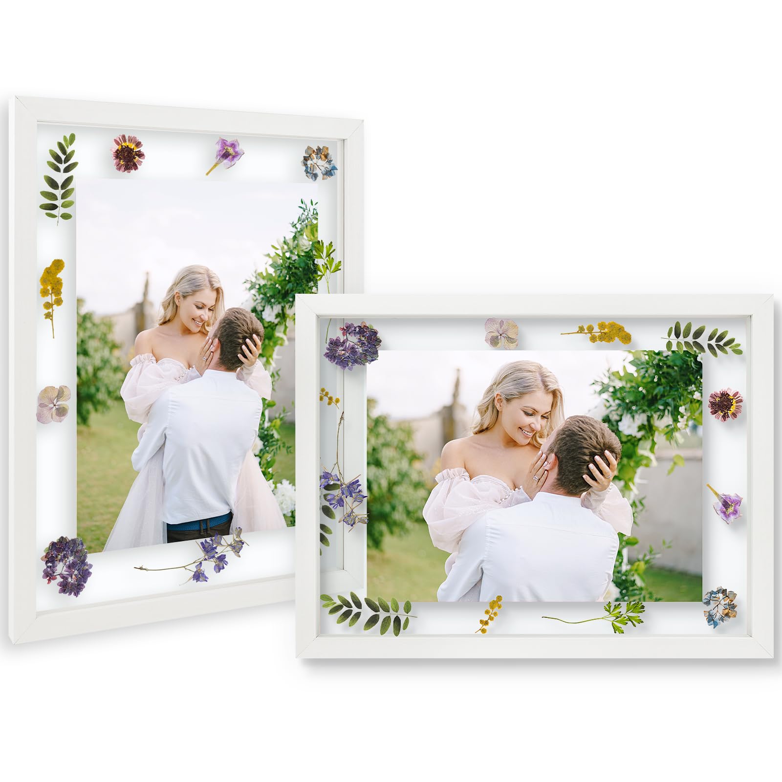 Cadre flottant pour fleur pressée et souvenirs de mariage en bois blanc