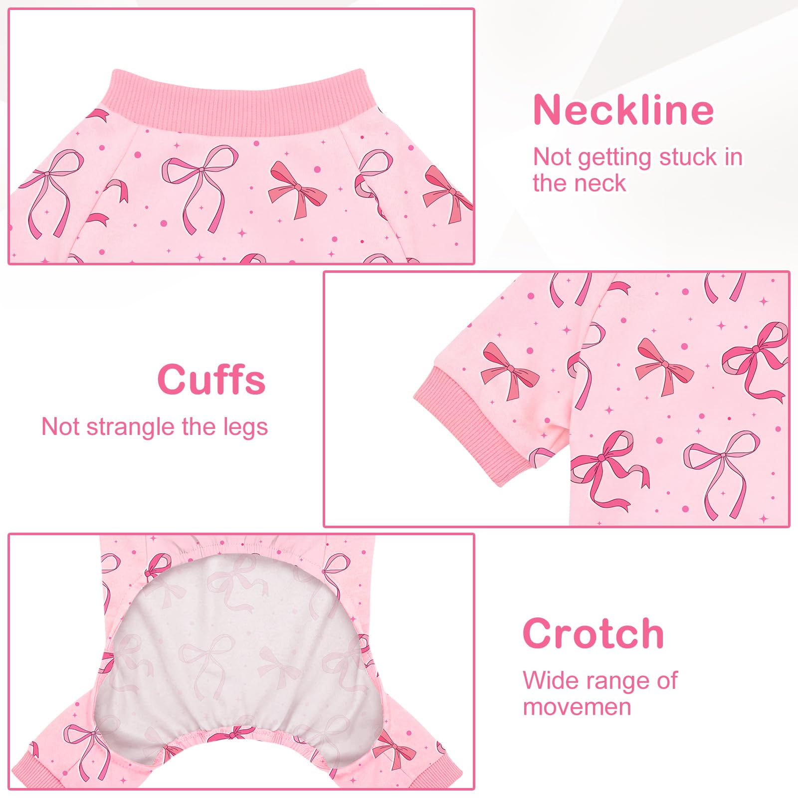 Dog Pajamas for Small Medium Dogs Recovery Suit Dog Pjs Dog Onesie Cute Soft Breathable Puppy Pajamas Pet Spring Summer Stretchy Pjs for Boy Girl - Pink Bows — view 5
