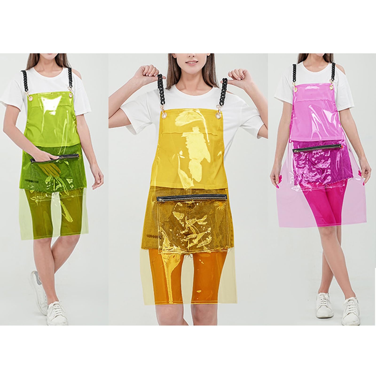 Delantal Peluqueria Transparente Impermeable Delantal Cocina con Bolsillos con Cremallera para Hombre Mujeres, Carnicero Pescado De Limpieza Orange,One Size