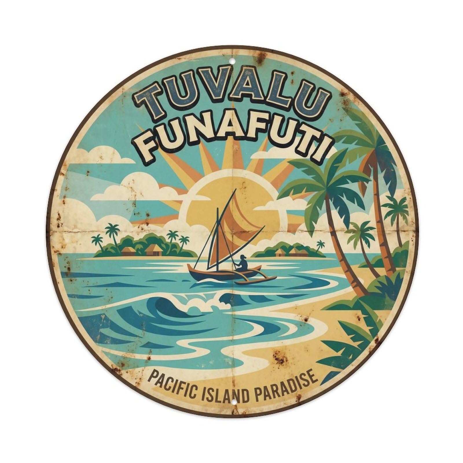 Odgynaw 8X8inch(20X20cm) Tuvalu Funafuti Beach Lagoon Travel Pacific Island Metal Tin Sign