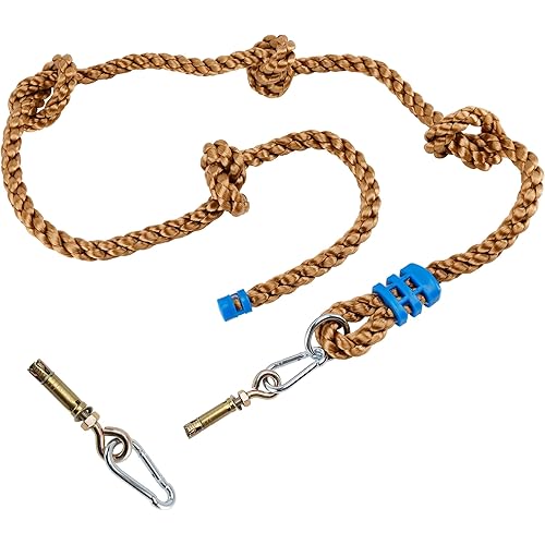 Climbing Rope for Kids, 8.2 FT Long with 4 Knotted Steps, Playground Accessories, Rope Swing for Obstacle Course, Treehouse Swingset Accessories Training for Kids Outdoor（Brown）