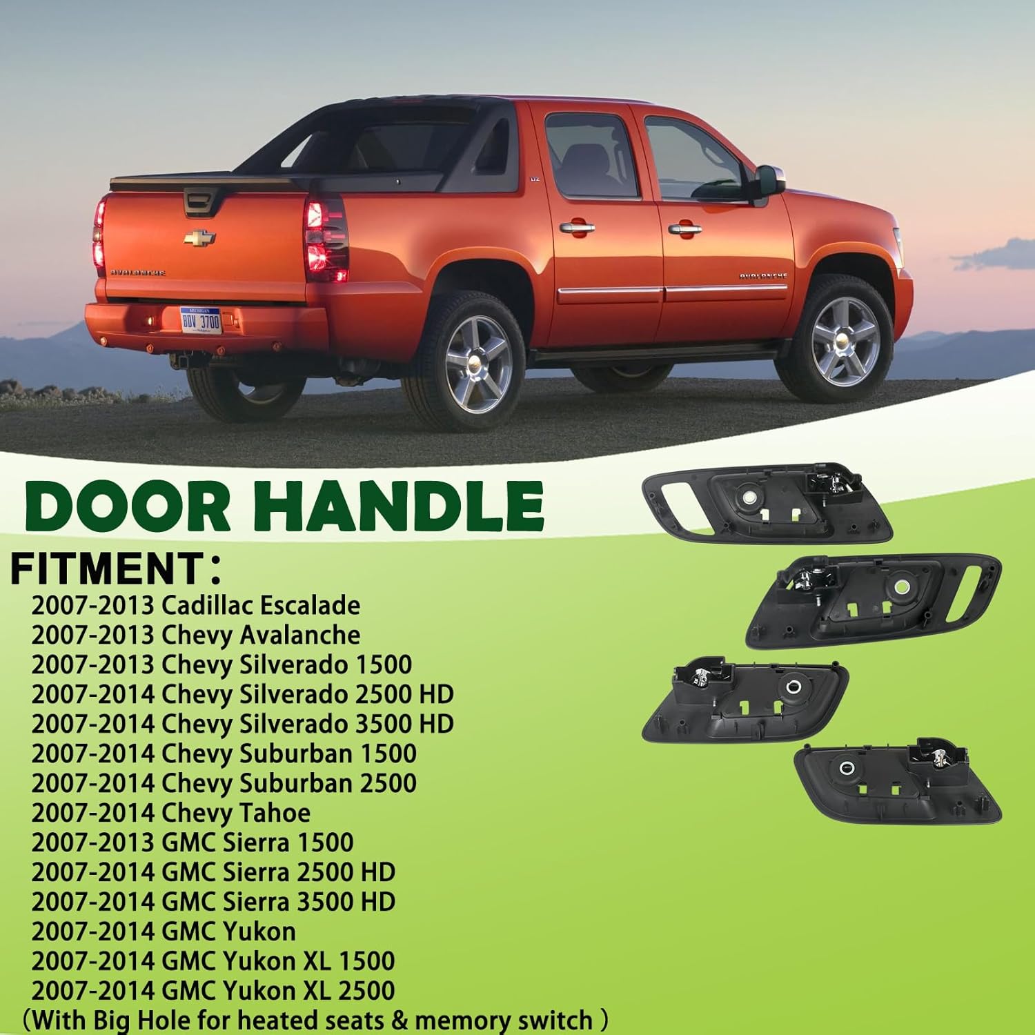 4pcs Interior Door Handles Front Rear Left &Right Side Black Compatible with 2007-2014 Chevy Silverado 1500 2500 3500 Avalanche Suburban Tahoe, GMC Sierra Yukon Replaces 22855617 81188