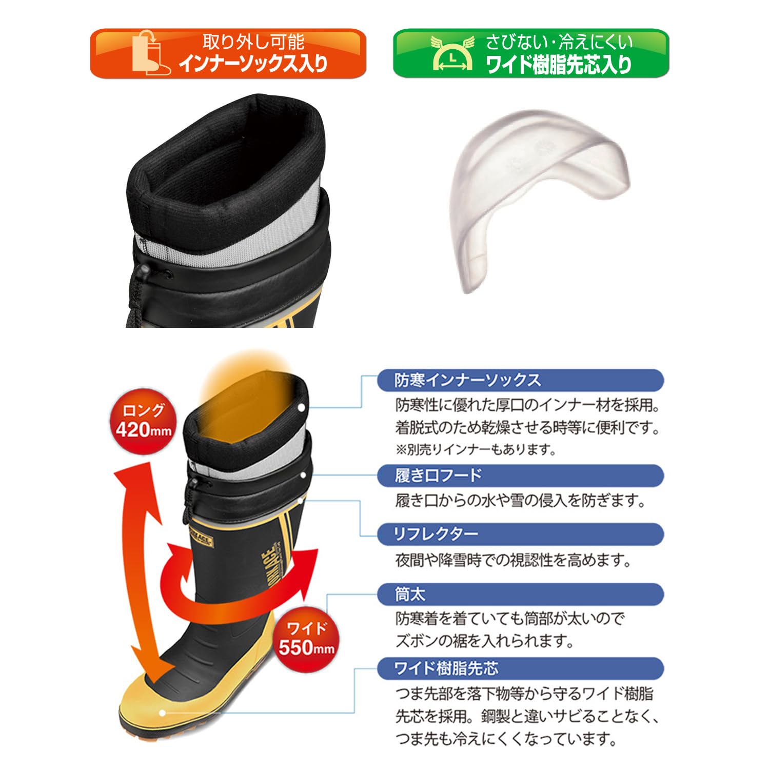 ミドリ安全 　防寒安全長靴　インナータイプ　MPB-810N 靴備品 防寒長靴インナー MPB―810・MPB－810N