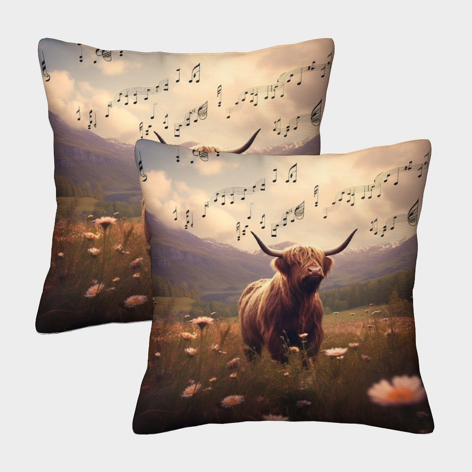 Zhuicheng Highland Cattle 3D Printed Throw Pillow Covers Cow Square Throw Pillow Decorative Super Soft Pack Of 2 Home Decor For Sofa Bedroom 45X45cm