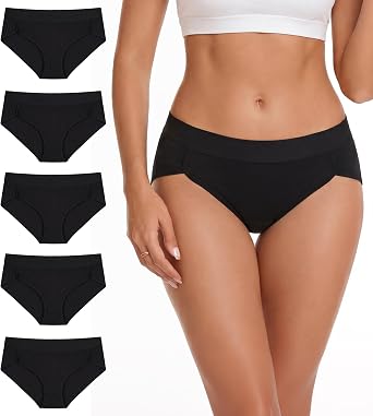 COOPLUS Womens Cotton Underwear Stretch Mid Waisted Ladies Panties Full Coverage Soft Briefs 5 Pack