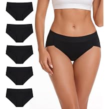 COOPLUS Womens Cotton Underwear Stretch Mid Waisted Ladies Panties Full Coverage Soft Briefs 5 Pack