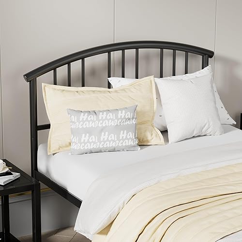 Miniatura 4 de VECELO Base de cama de tamaño individual con cabecera y estribo, base de colchón de plataforma metálica, listones de acero resistente, no necesita