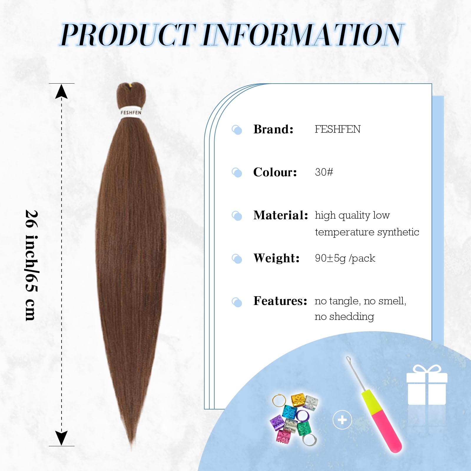 FESHFEN Extensiones para Trenzas Africanas 8 Piezas Pre Stretched Braiding Extensiones de Cabello Trenzado Sintetico Twist Crochet Braid Extensión Pelo Postizo Castaño claro, 66 cm
