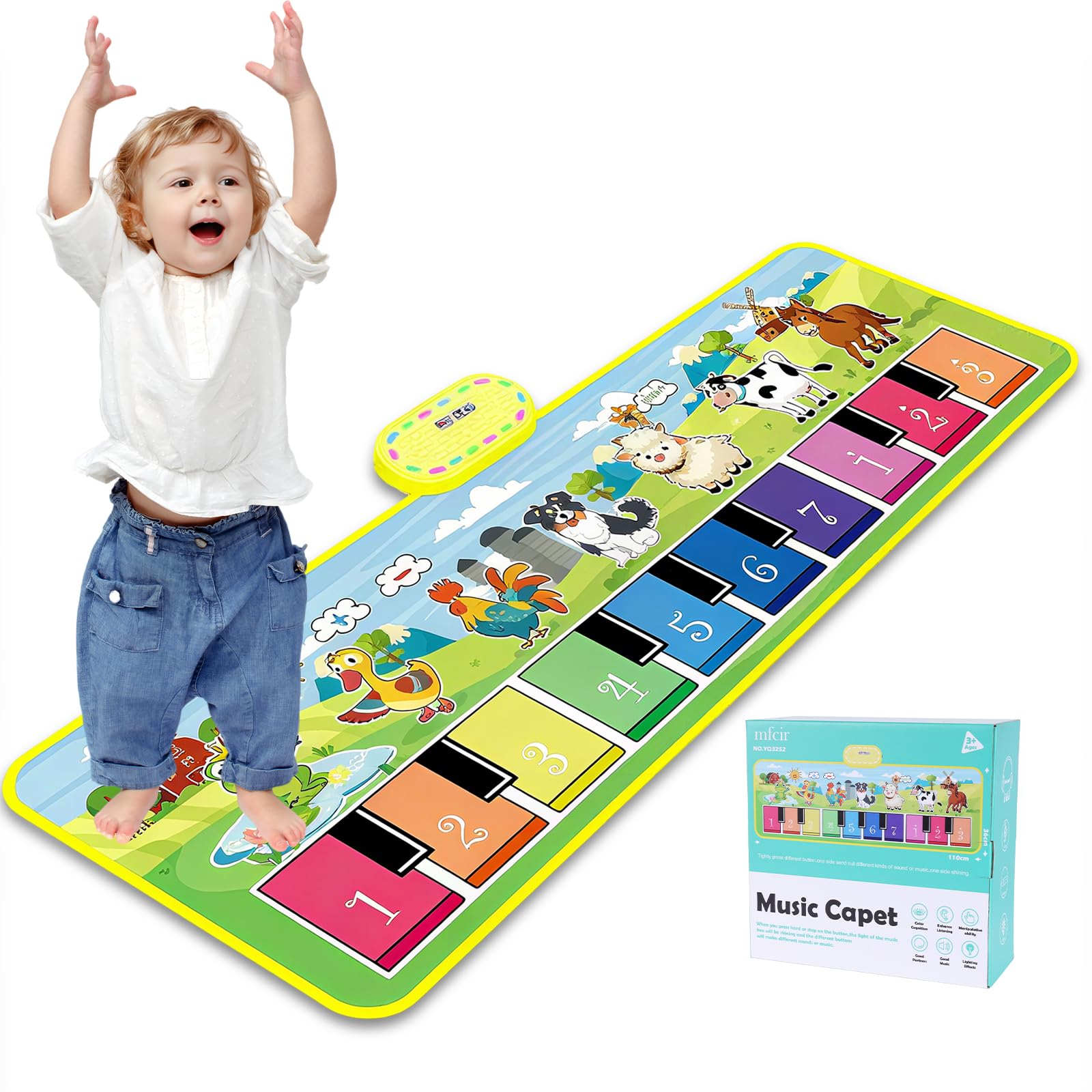 Tapete de juego de piano de animales de granja para niños, tapete de juego musical 2 en 1 para bebé, teclado de aprendizaje educativo, manta de juego táctil, divertida Navidad, regalo de cumpleaños 2