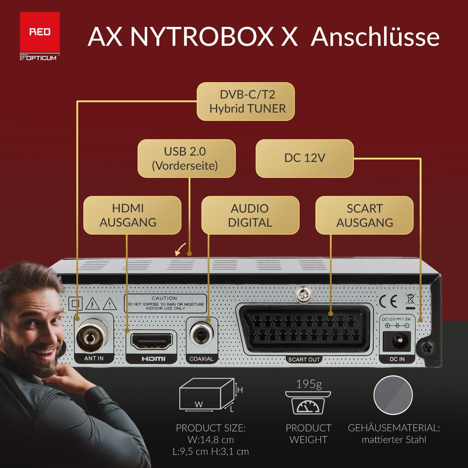 Opticum Nytrobox X DVB-T2 Receiver mit PVR Aufnahmefunktion und DVB-T Antenne Set HDMI SCART USB