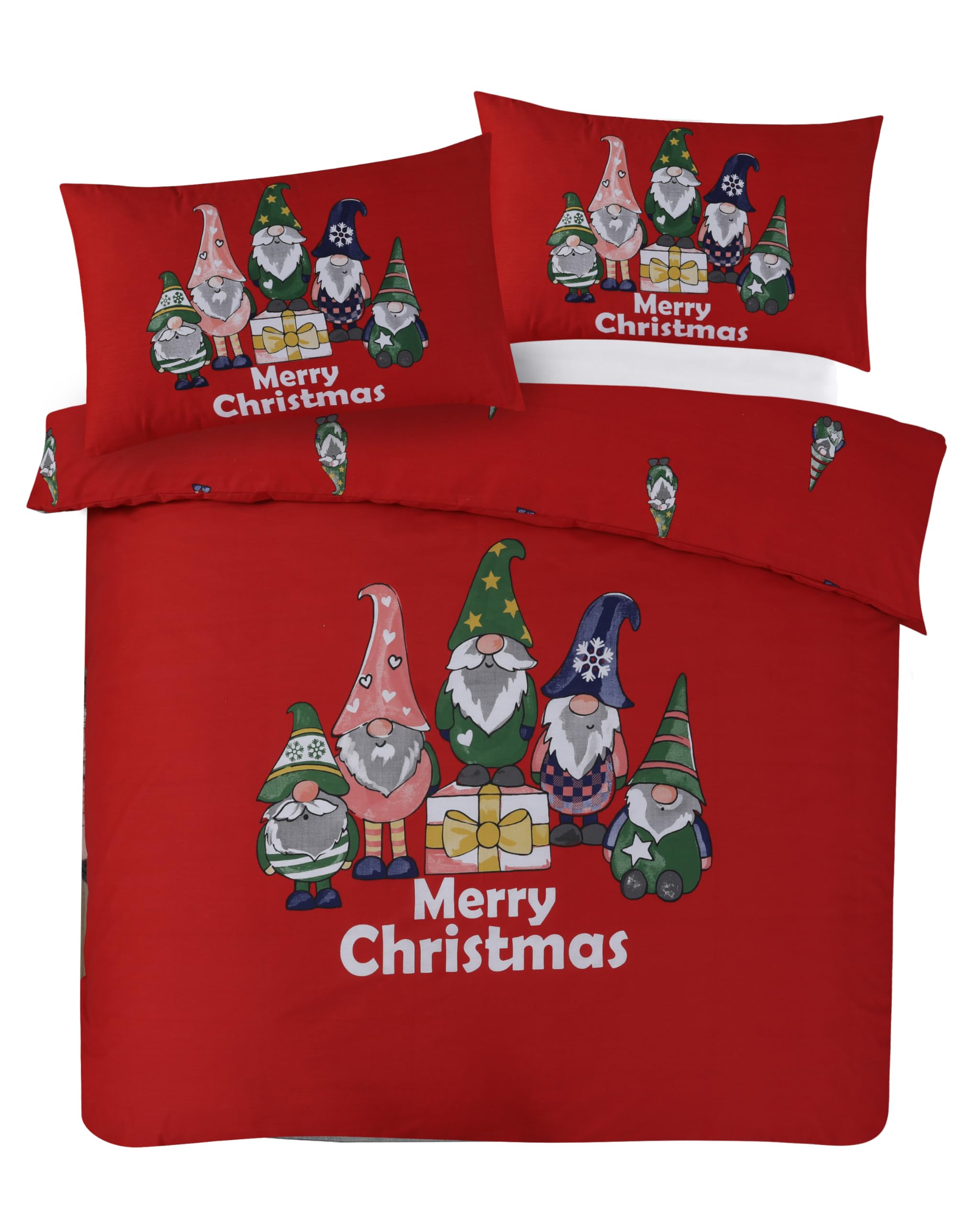 Charlotte Andersen Red Christmas Gonks Duvet Cover Set Double Xmas Grey Blue Festive Bedding With Pillowcases (, Double)