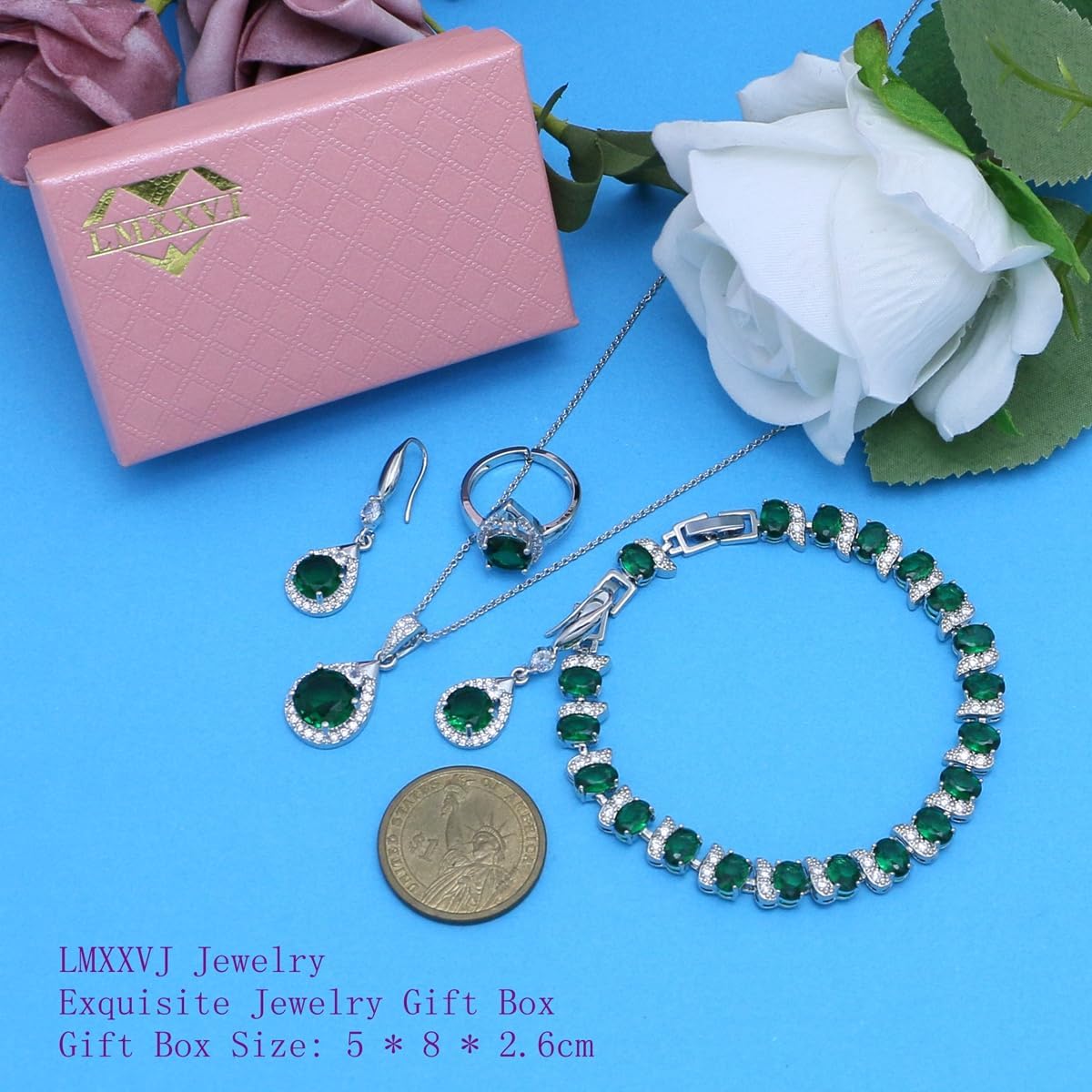 LMXXVJ Jewelry Set For Women,Platinum Plated Necklace Ring Earrings Bracelet Costume Jewelry Set Mother's Day Christmas Birthday Thanksgiving Day Gift for Mom/Wife - Image 5