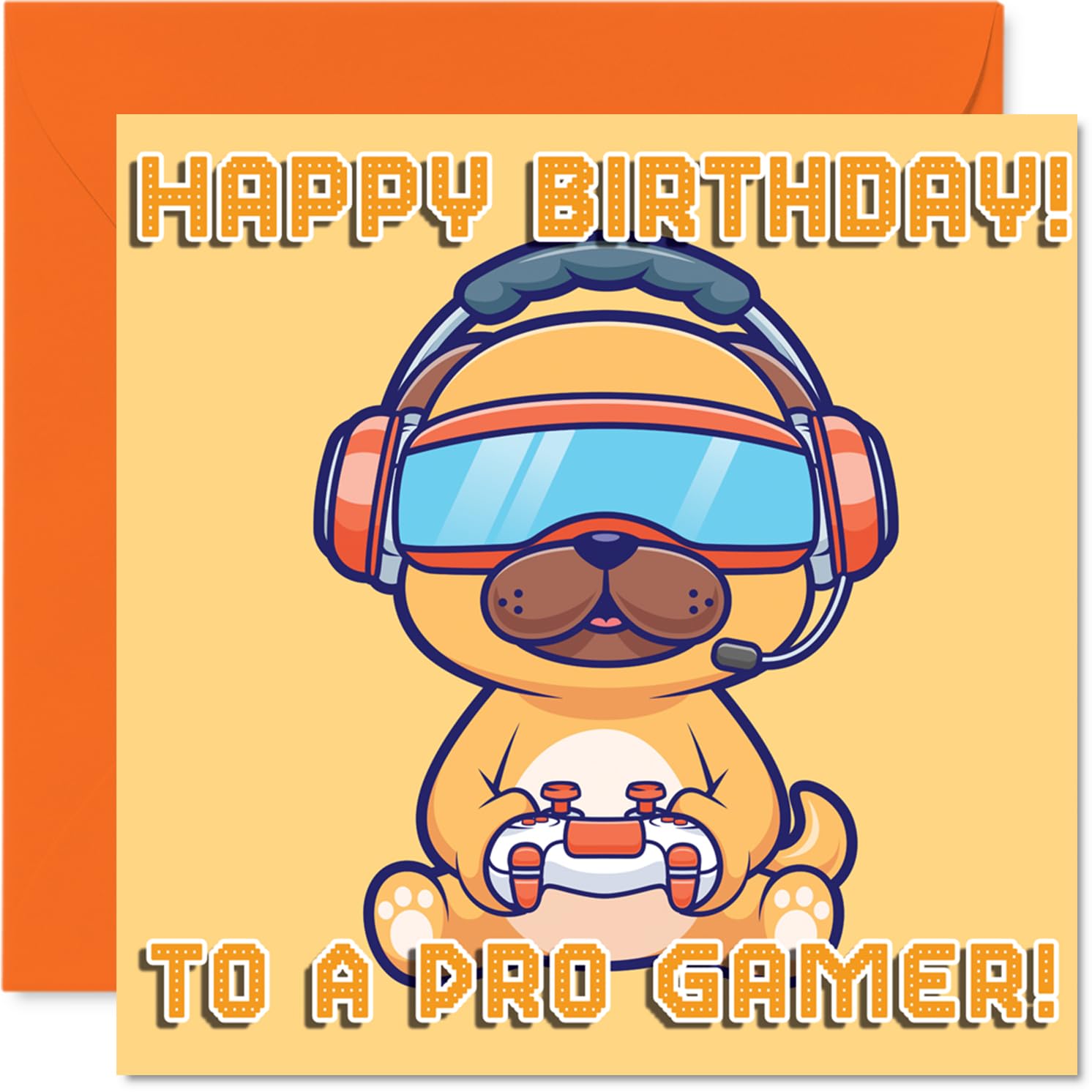 Cute Pug Birthday Card for Boys Girls - Pro Gamer - Happy Birthday Card for Granddaughter Daughter Cousin Grandson, 145mm Bday Greeting Cards
