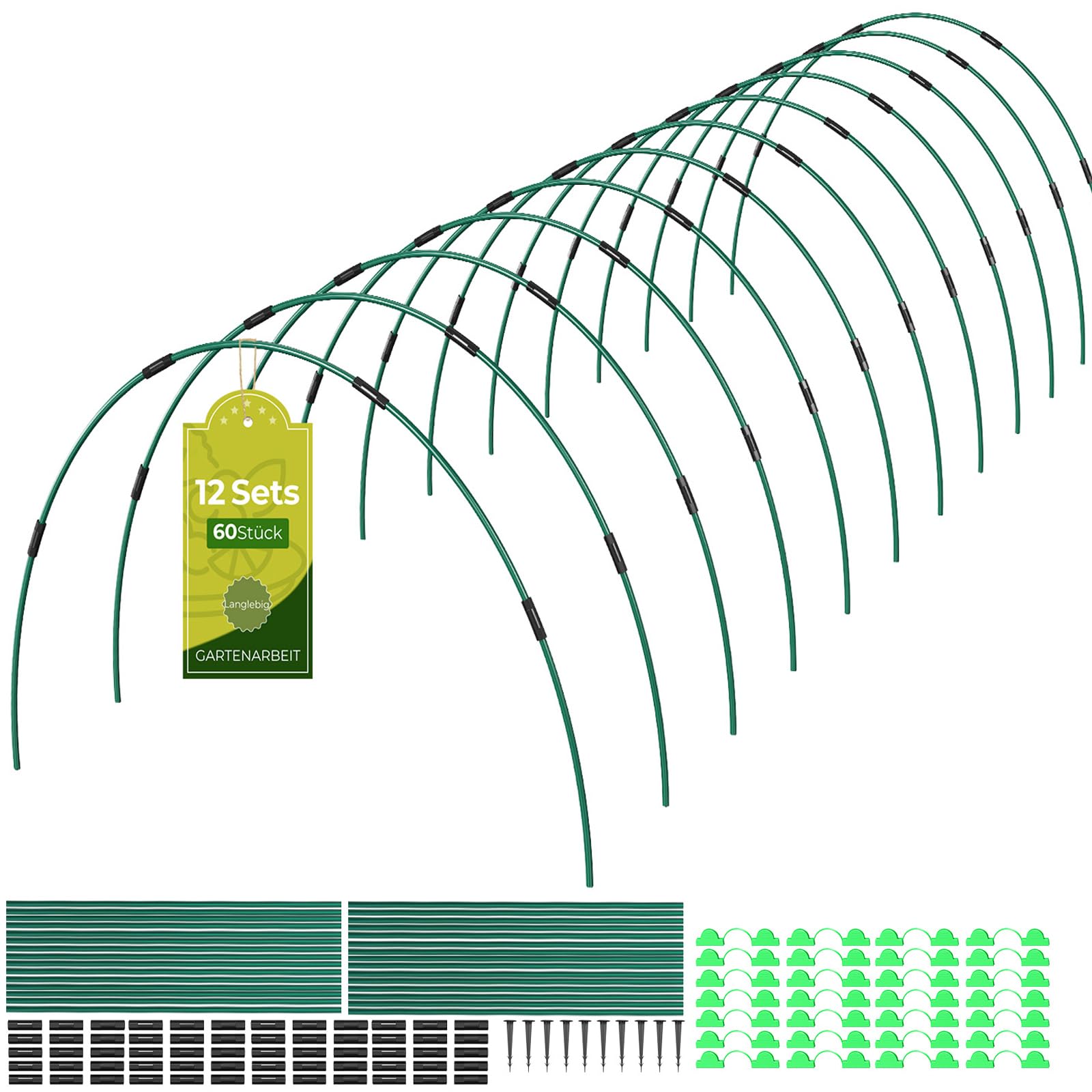 40Pcs Pflanztunnel Bögen，155×65cmFolientunnel für Hochbeet mit 106 Teilen，Pflanztunnel Bögen für Hochbeet,Frühbeet Tunnel DIY Pflanze Unterstützungfür Garten Zeile Abdeckung Pflanzen Obst Gemüse