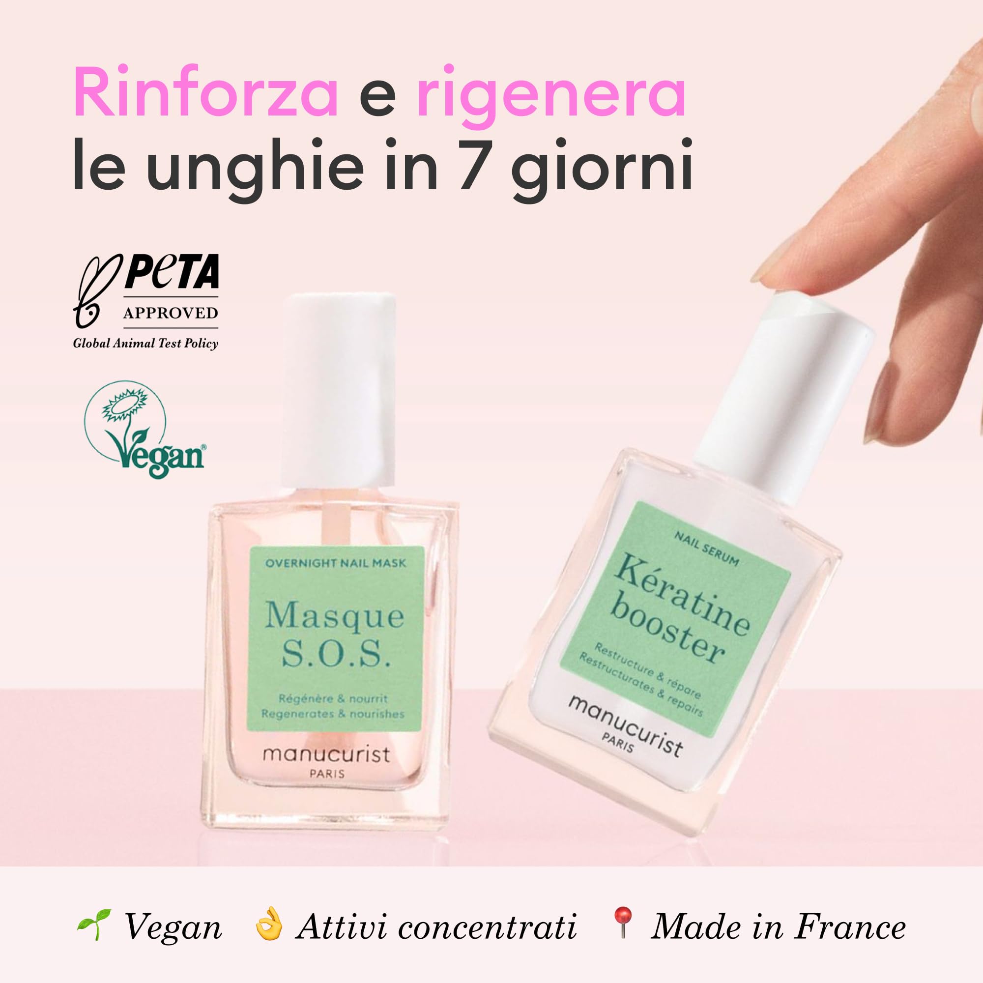 Manucurist Duo Day & Night – Routine per Unghie Fragili o Danneggiate – Kit con : 1 Siero Rinforzante alla Cheratina, 1 Maschera Notturna – Rinforzante Unghie Express - Idee Regalo Donna