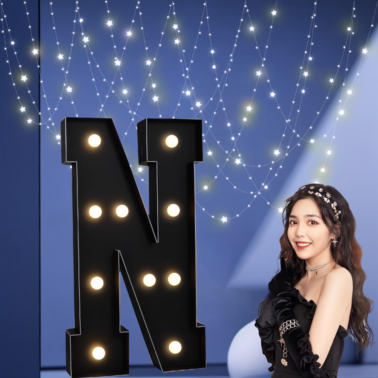UEGFSIJRF 3FT Black Large LED Marquee Light up Letters, Giant Number Sign Big Mosaic Letters for Balloons Supplies Indoor/Outdoor Decorations(Letter N,4FT)