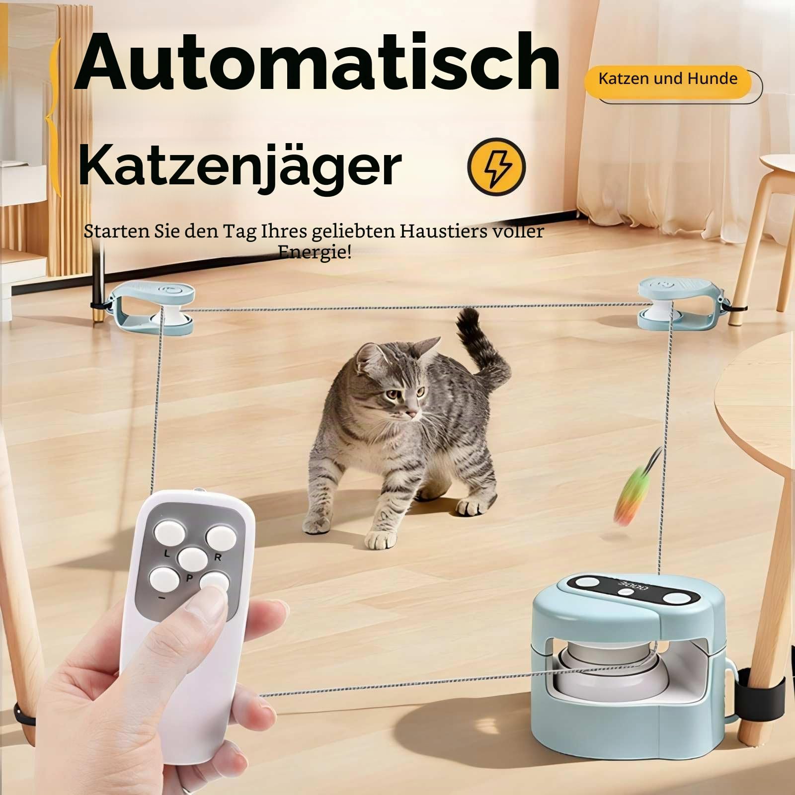 Interaktives Indoor-Katzenspielzeug, 3 Geschwindigkeiten Auto/Manuelles Katzenjagdspiel, Katzen-Beschäftigungs- und Trainingsspielzeug für gelangweilte Indoor-Katzen