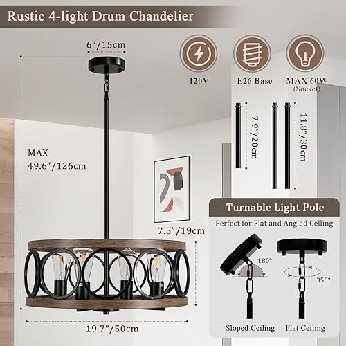 Miniatura 3 de DESGNT Candelabros de granja para comedor, iluminación colgante regulable, montaje empotrado, lámpara de techo alto para sala de estar