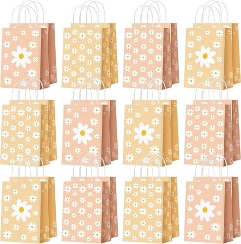Glenmal 24 piezas de bolsas de regalo con flores de margarita amarillas a granel, bolsas de regalo con flores de margarita boho, bolsas de golosinas