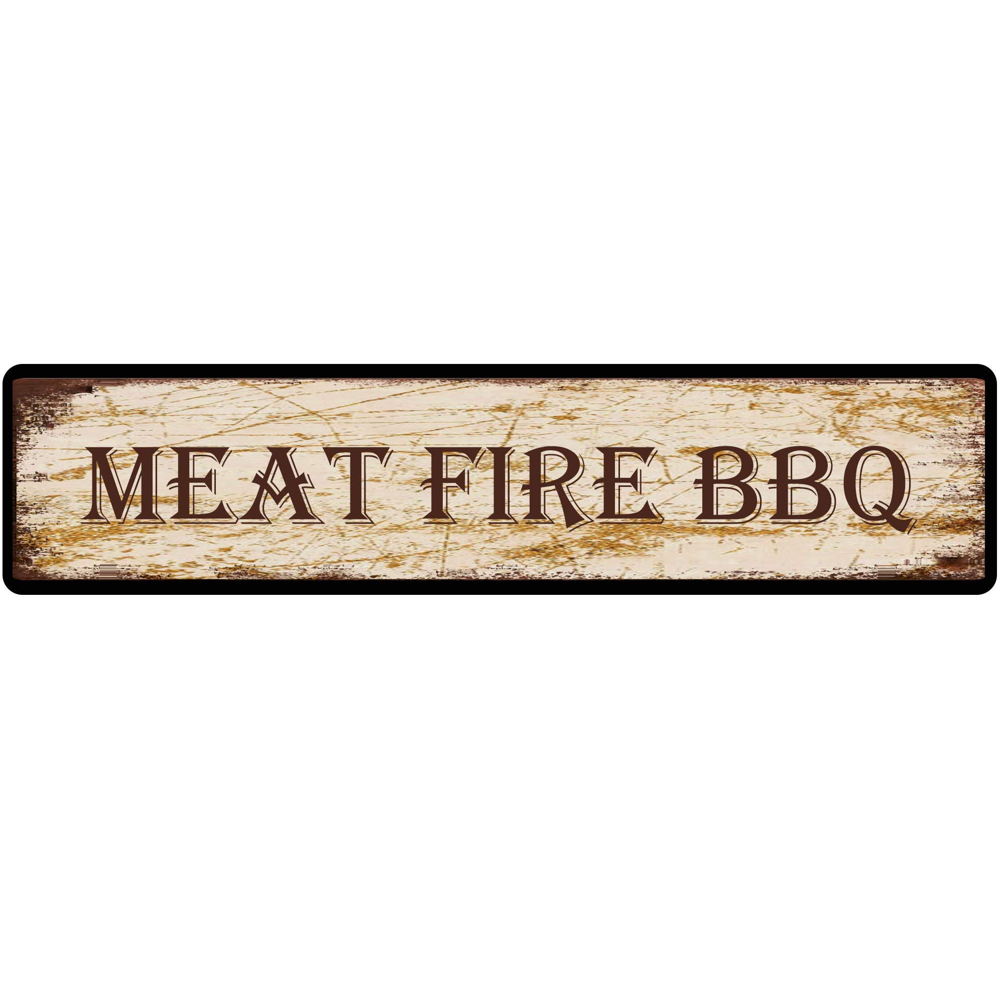 Meat Fire BBQ Retro Tin Signs Aluminum Metal Sign for Kitchen Home Garden Wall Bar Cafe Decor 4x16 Inch