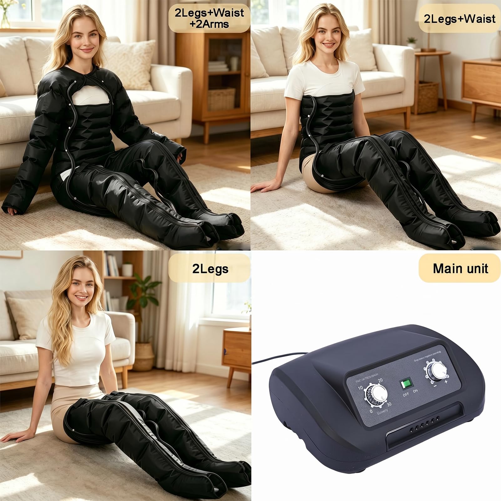 Presoterapia Piernas y Abdomen y Brazos para Casa︱Masajeador de Piernas 6 Camaras Maquina Drenaje Linfatico︱0-240 mmHg Ajustable,0-30 min