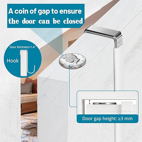 Miniatura 4 de Ganchos para colgar sobre la puerta, paquete de 8 ganchos de acero para puerta con revestimiento de goma, se ajustan a 0.7 a 1.4 pulgadas de ancho