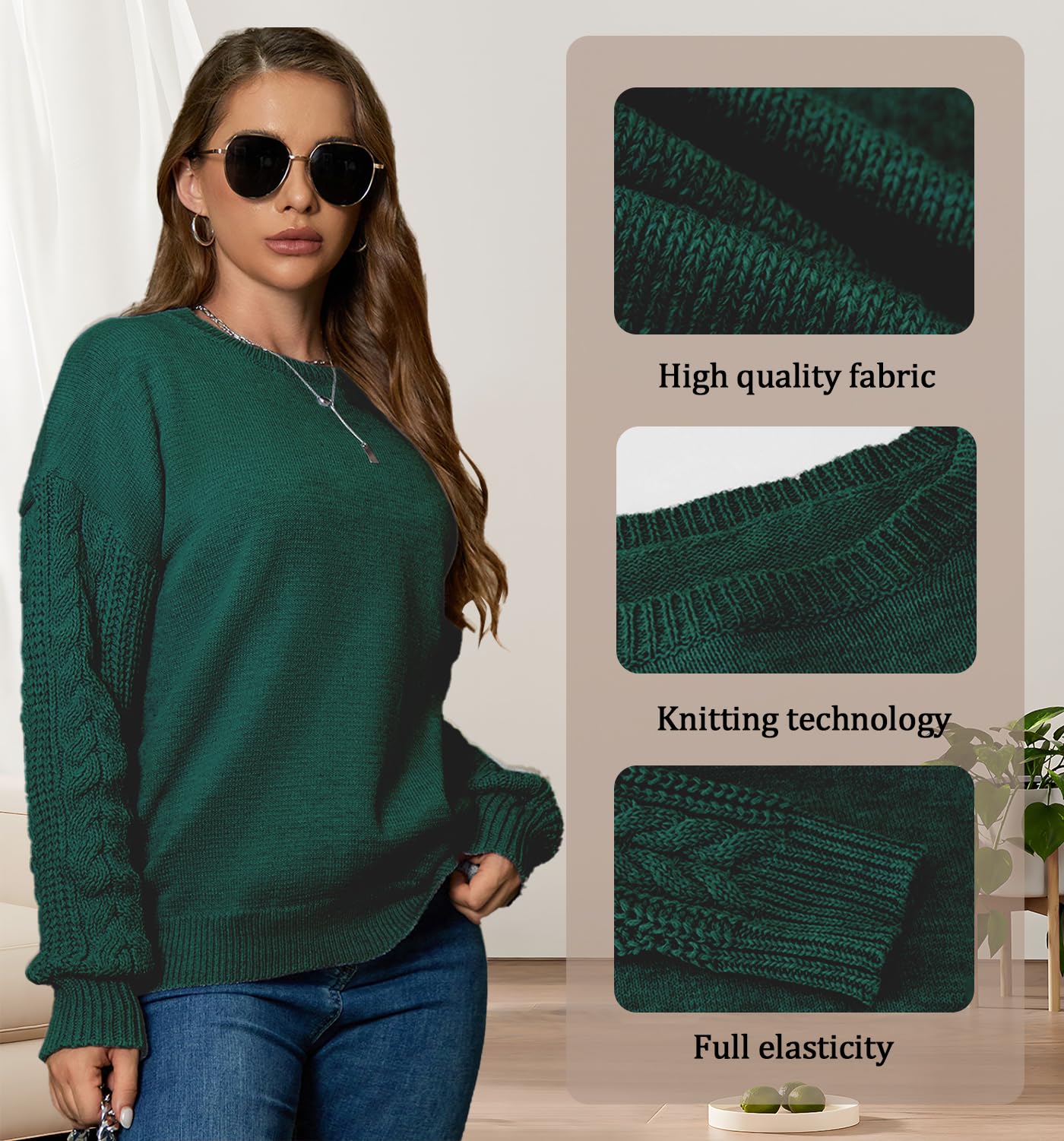 JFAN Maglione Donna Invernale Maglione a Girocollo in Maglia Sciolto Casual Maglione Donna Elegante