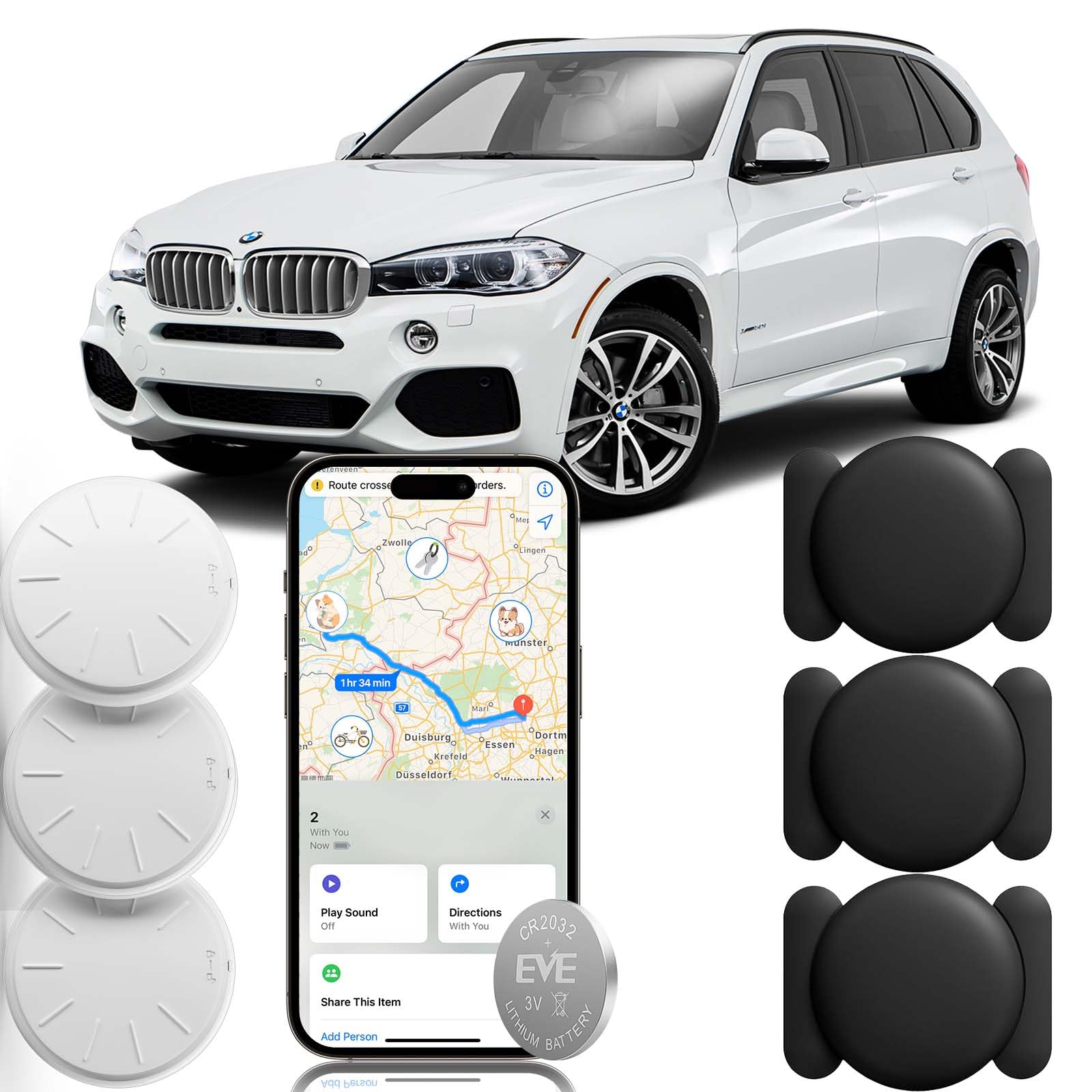 GPS Tracker for Vehicles, 3PCS MINI Tracker Device for Vehicles, Real Time Magnetic Car Tracker, Work with Find My (iOS Only), No Monthly Fee Car Tracker Device Hidden for Cars Kids Dogs, Waterproof
