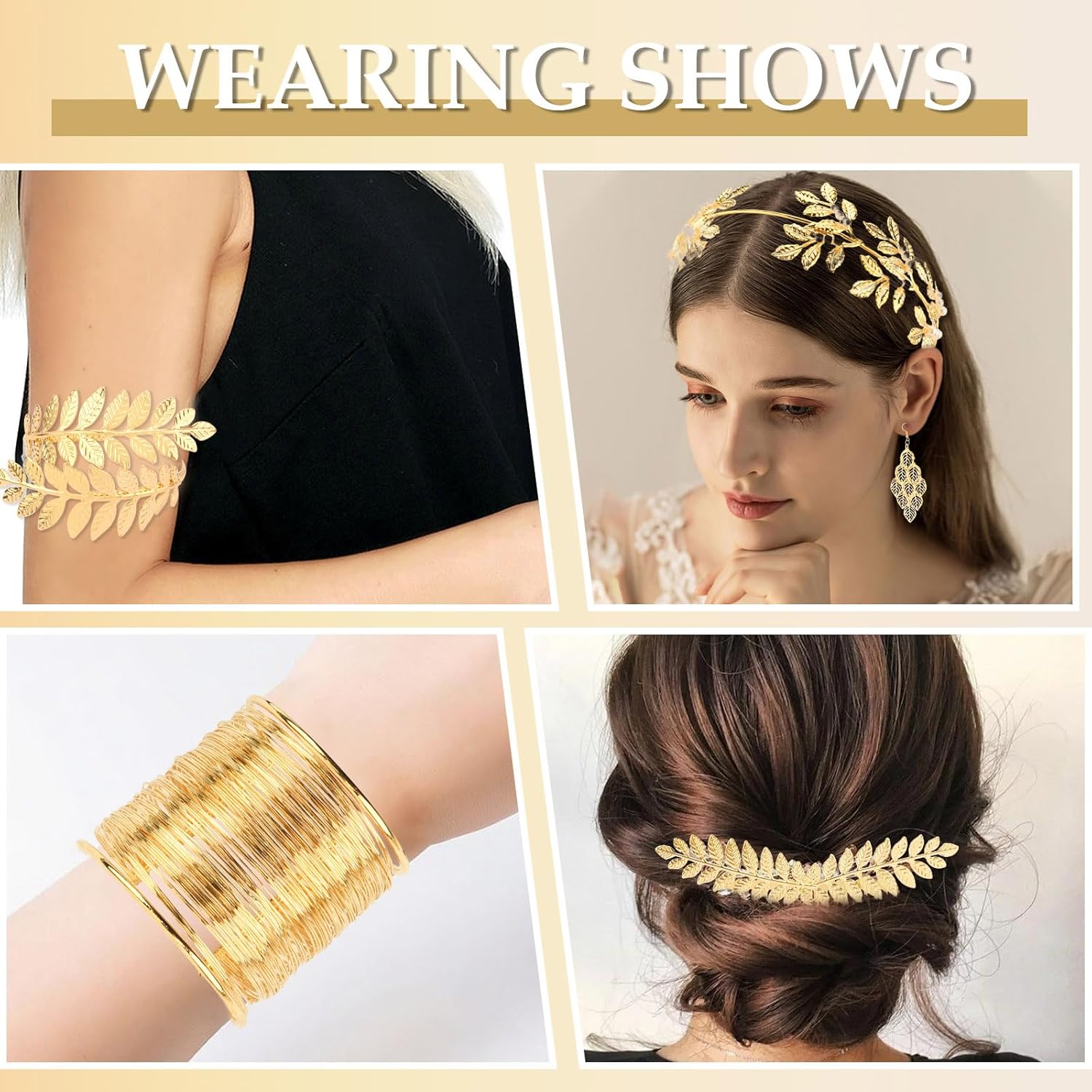 Greek Goddess Accessories Costume Women Toga Accessories Women Gold Laurel Leaf Crown Headband, Leaf Sidecomb, Armband, wristband, Necklace, and 4pcs Gold Leaf Earrings for Cosplay, Wedding - Image 5
