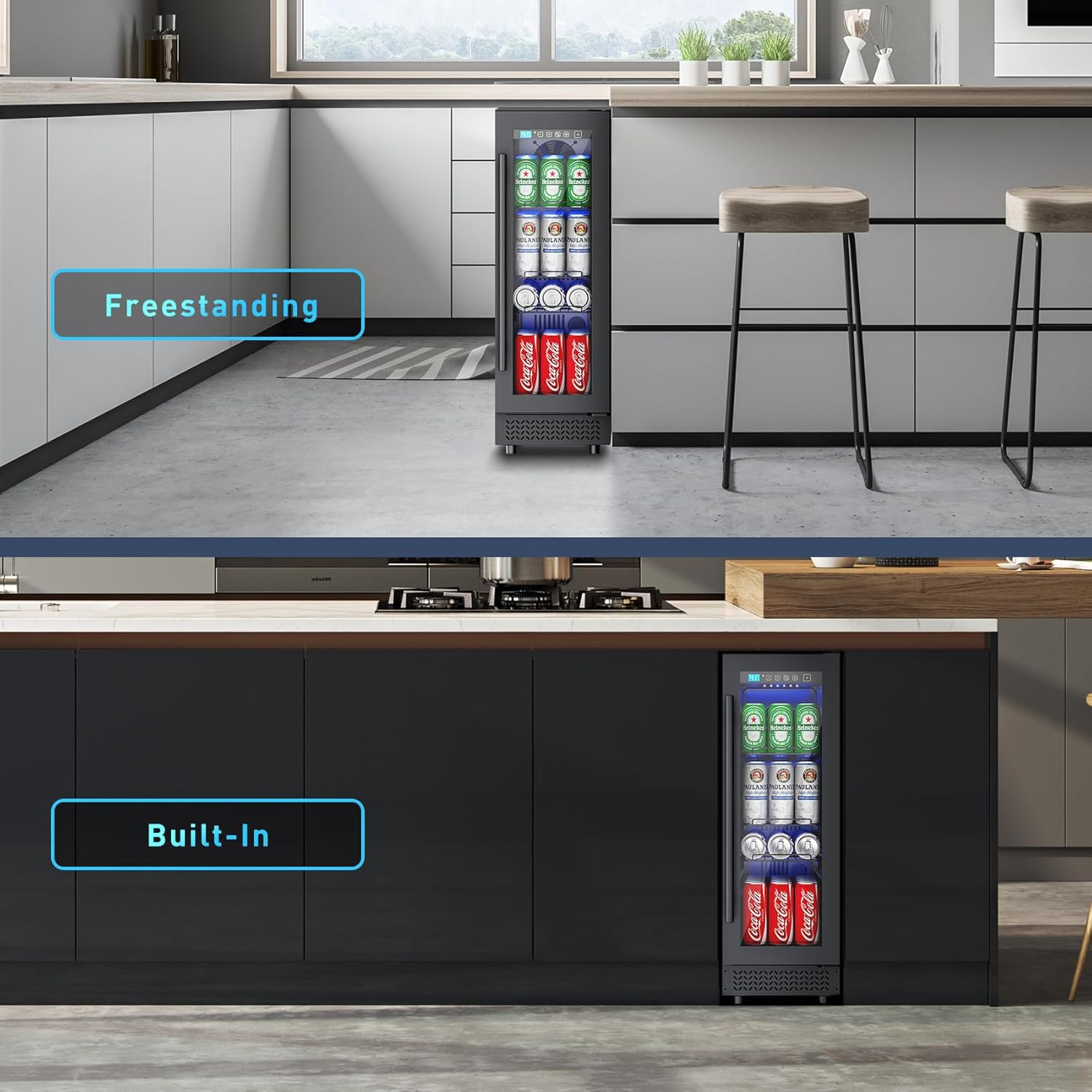 Vushine Beverage Refrigerator Freestanding and Built-in Installation