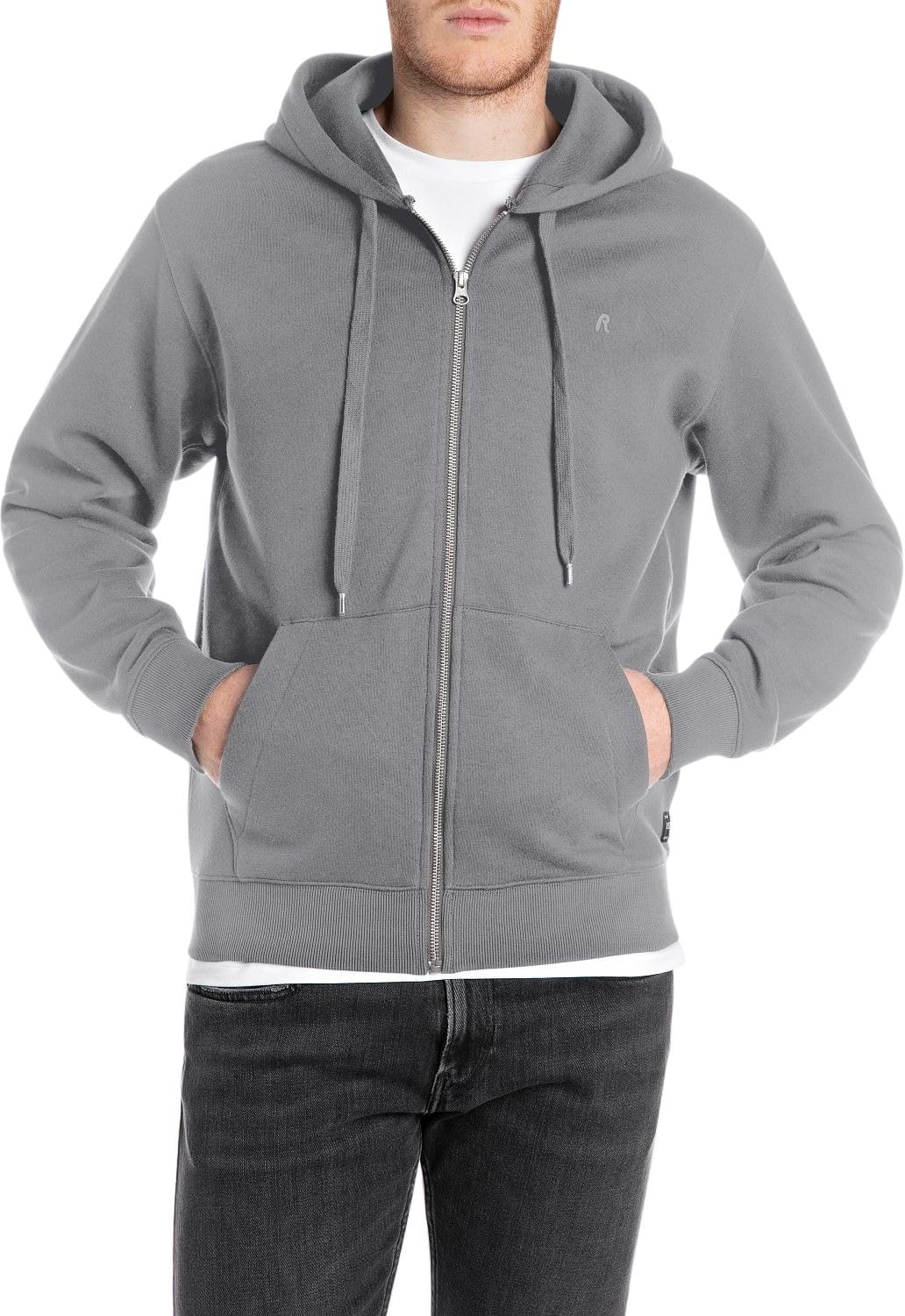 Replay Men's Basic Sweat Jacket with Hood, 093 Lead Grey, L