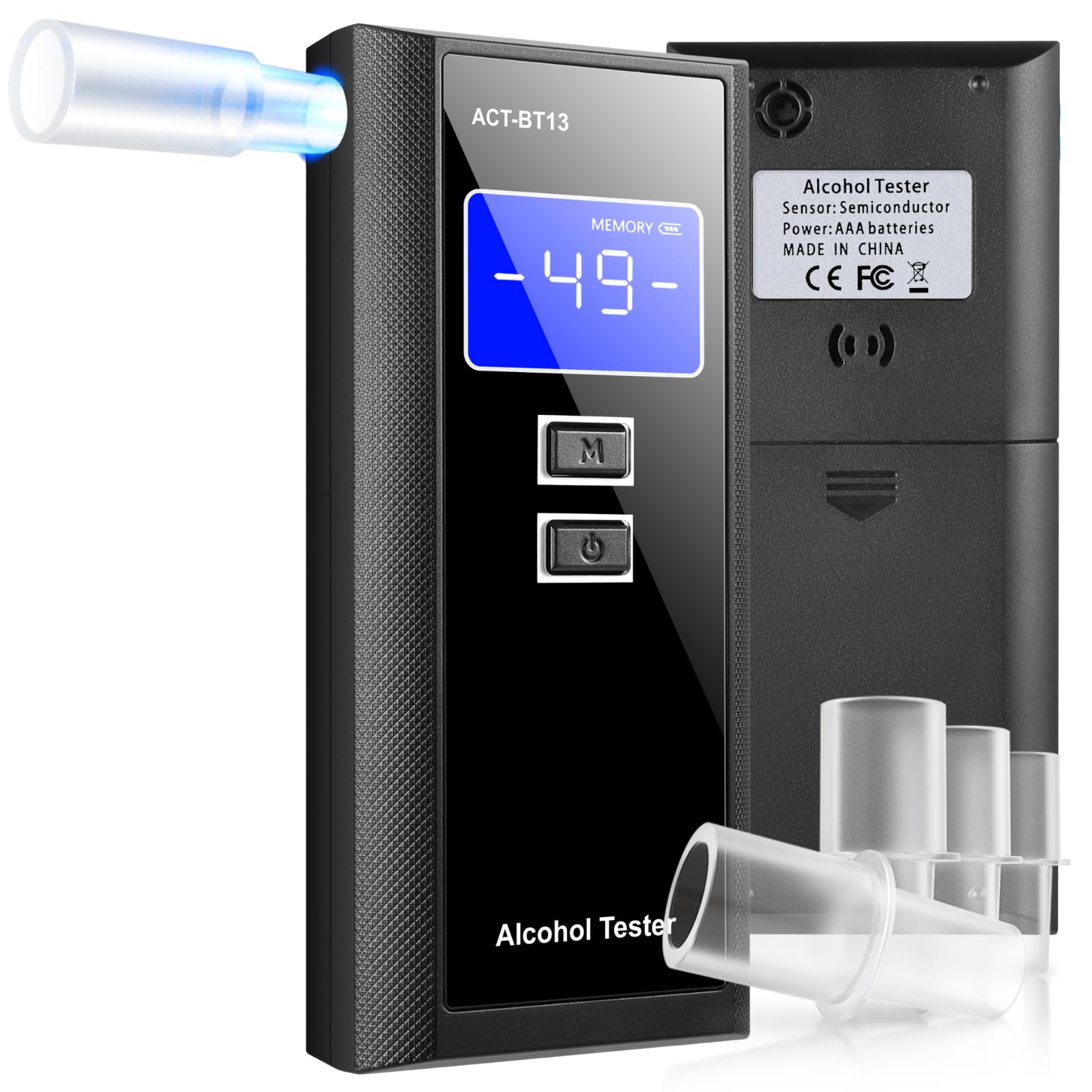 Alkoholtester Polizeigenau Professioneller Promillemessgerätr Hochpräziser Alcohol Tester mit 10 Mundstücken - Tragbarer Promilletester mit Digitalem LCD-Anzeige - Atemalkoholtester Heim Partygebrauch