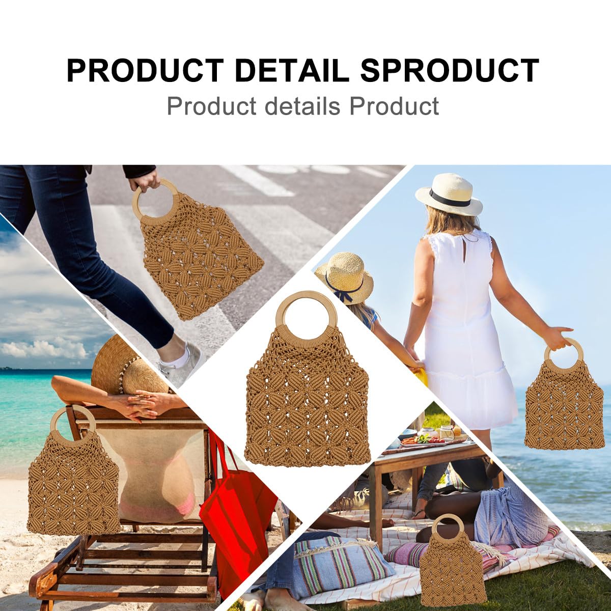 KESYOO Borsa Tote da Donna Intrecciata a Mano in Corda di Cotone Marrone Chiaro Borsa da Spiaggia Pratica Estiva per Ragazze per Shopping Escursioni e Uso Quotidiano