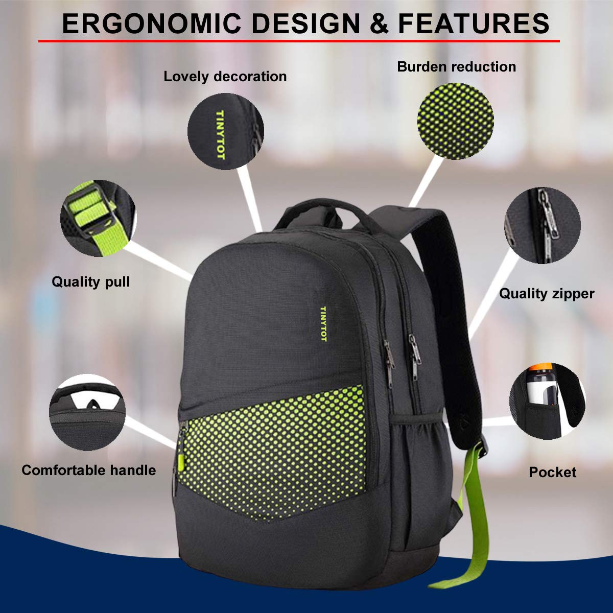 Tinytot 30 Litre With Rain Cover School Collage Travel Office Laptop Backpack for Boys & Girls (Black) 1