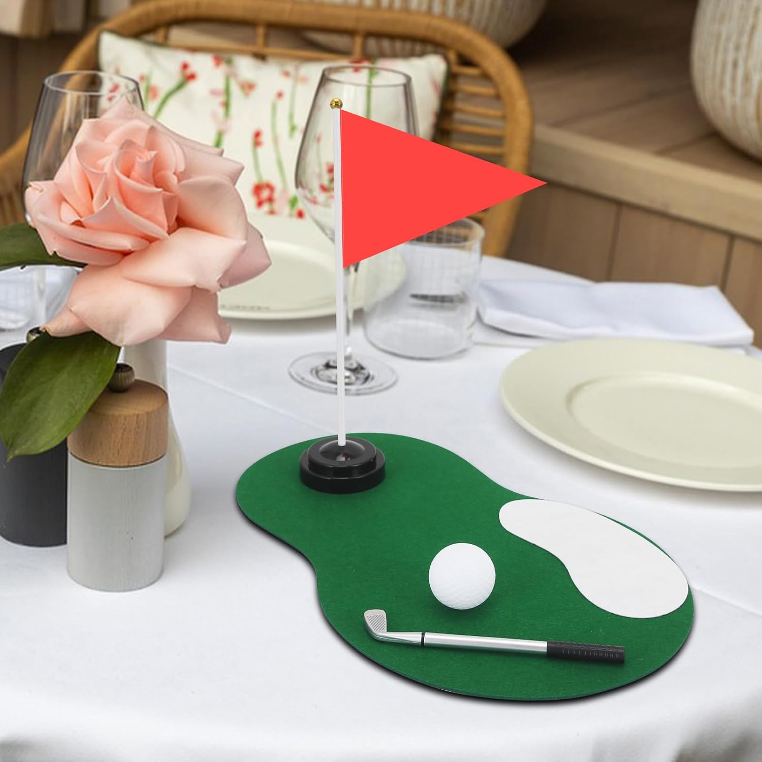 6 Set Golf Party Table Decorations Golf Party Supplies Include Ball Sand Trap Red Flags Plastic Flag Stand for Ground Spikes for Golf Themed Christmas Birthday Party Decor