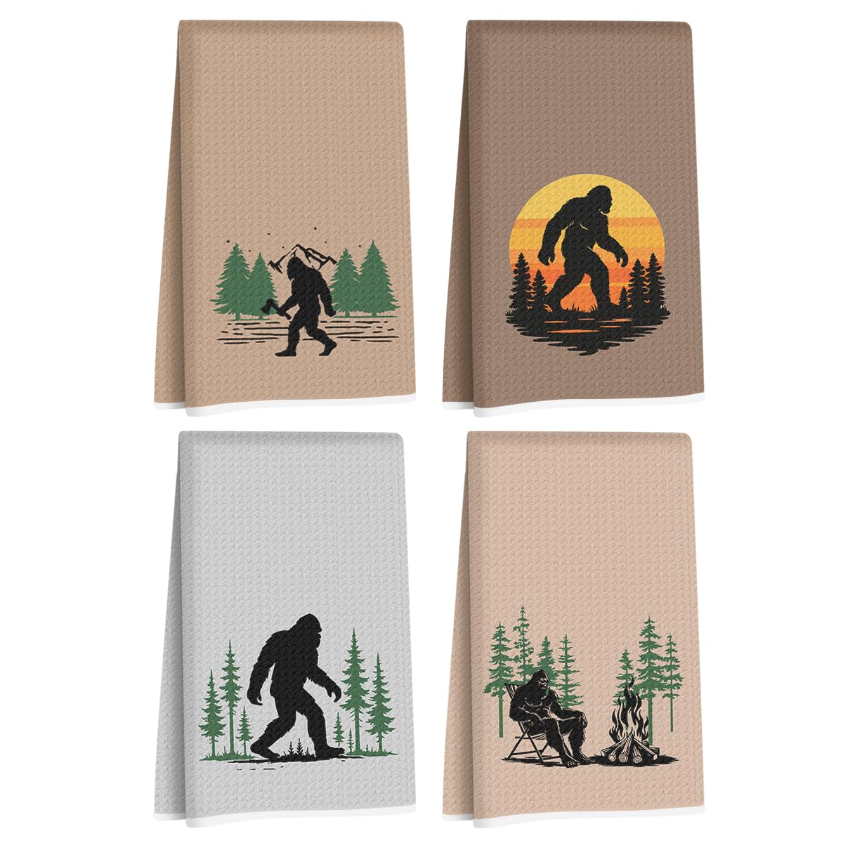 4 Pcs Bigfoot Hand Towels 24x14 Inch, Funny Big Foot Sasquatch Gifts