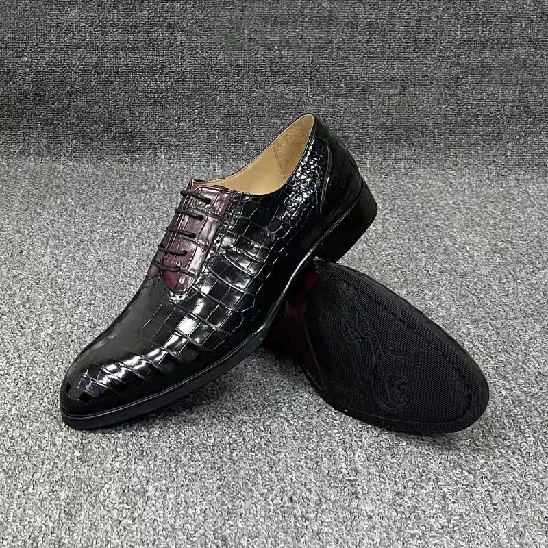 Generic Authentic Real Crocodile Skin Black Red Mixed Color Men Oxford Shoes Genuine Alligator Leather Male Lace-up Wedding Dress Shoes3