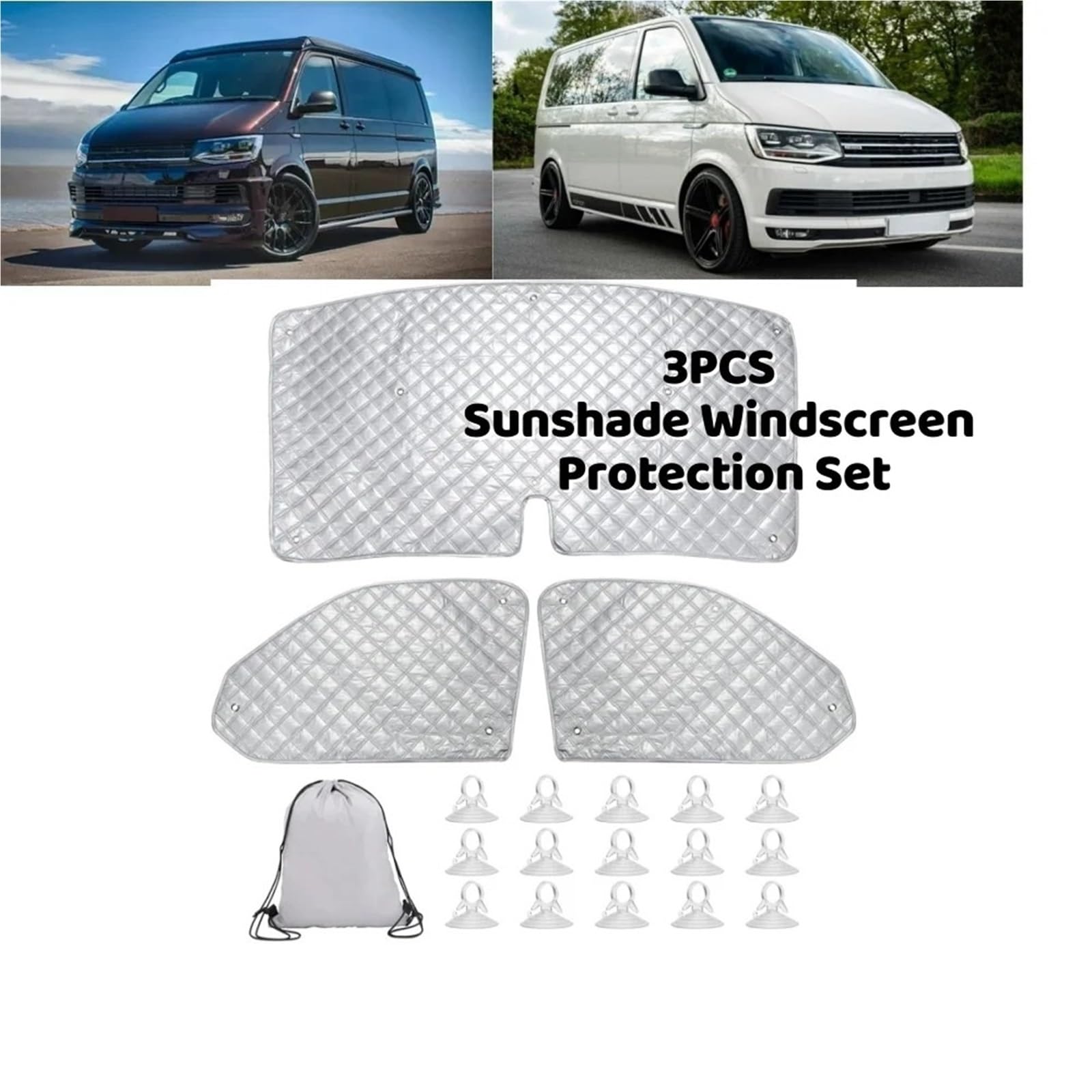 para VW T5 T6 Accesorios Exteriores De Coche 3 Uds Parasol para Parabrisas Delantero con Ventanas Laterales Cortina Protección UV Parasol Coche